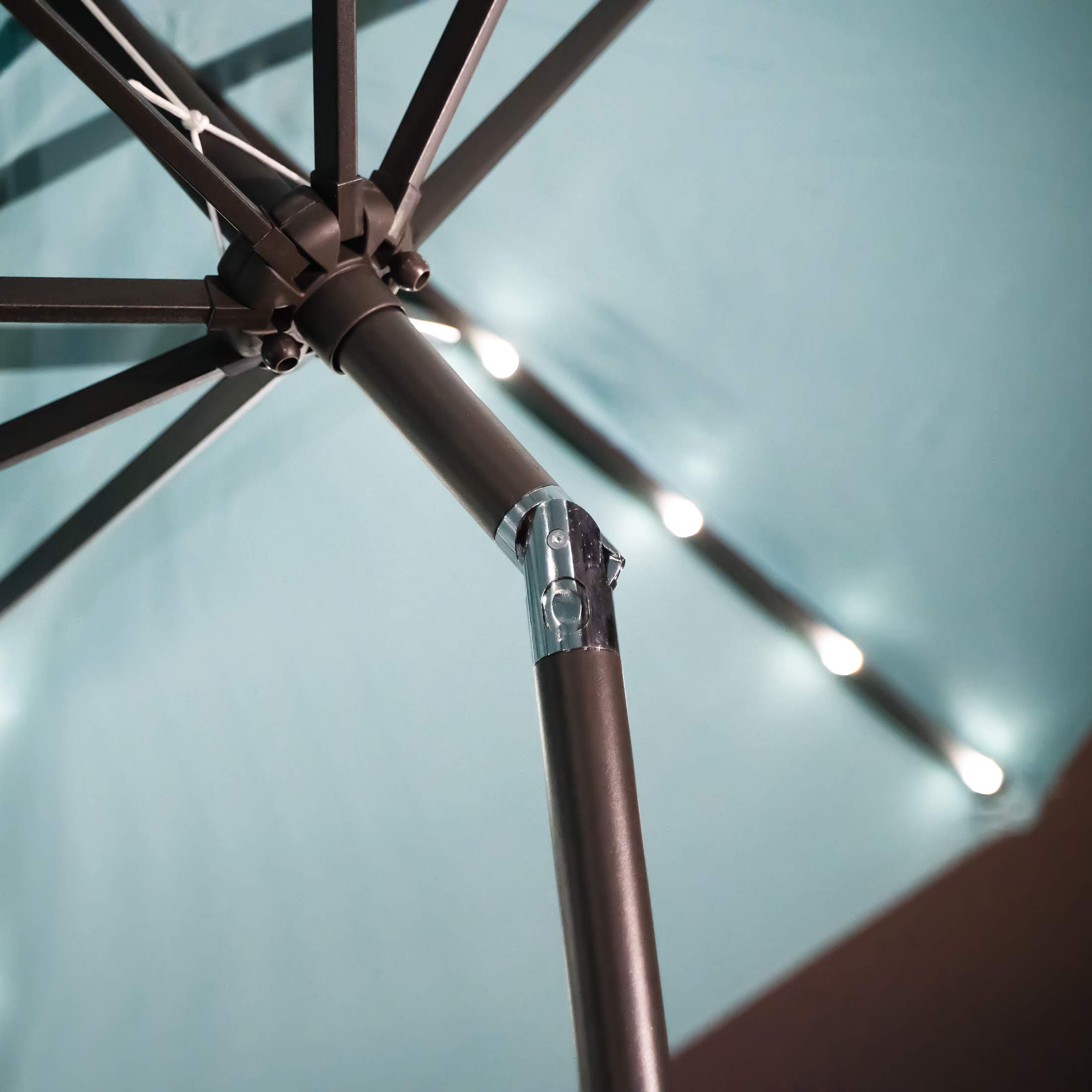 **9 Ft Solar Powered LED Lights Outdoor Market Table Umbrella - Sunshade for Patio, Balcony, Deck & Porch - Turquoise - Perfect for Backyard BBQs, Poolside Lounging & Outdoor Dining**