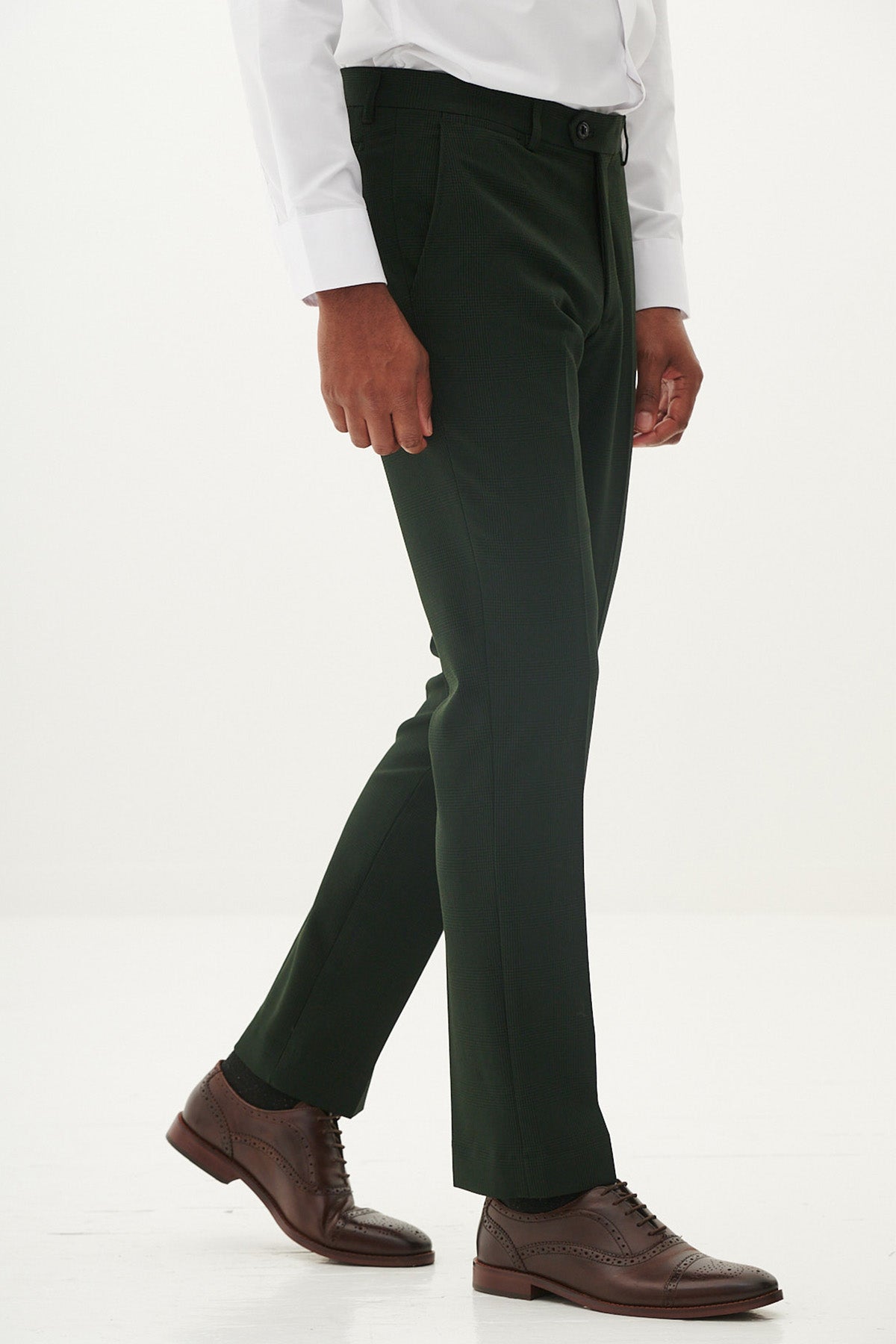 BROMLEY Olive Green Check Trousers for Women - Classic Plaid Pants for Office, Business & Casual Wear | Comfortable Stretch Fit Trousers for Work & Everyday Outfits