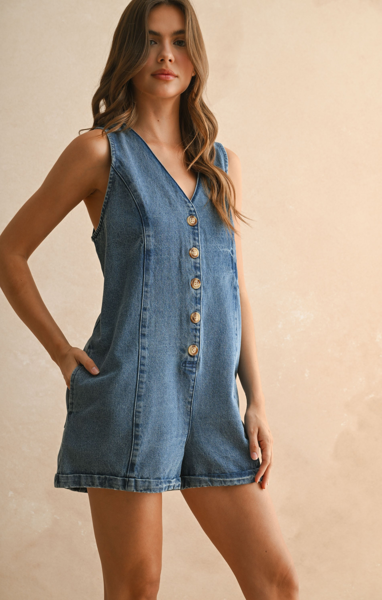 Becca Women's Sleeveless Denim Jumpsuit Romper - Casual Summer Outfit for Beach, Music Festivals & Street Style