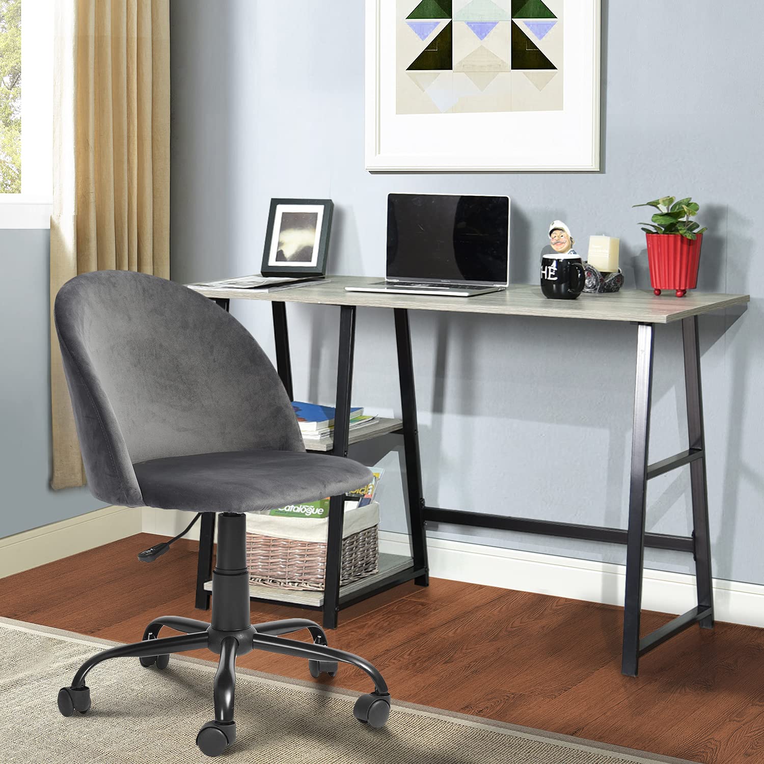 Wooden Desk with 2 Storage Shelves for Home Office