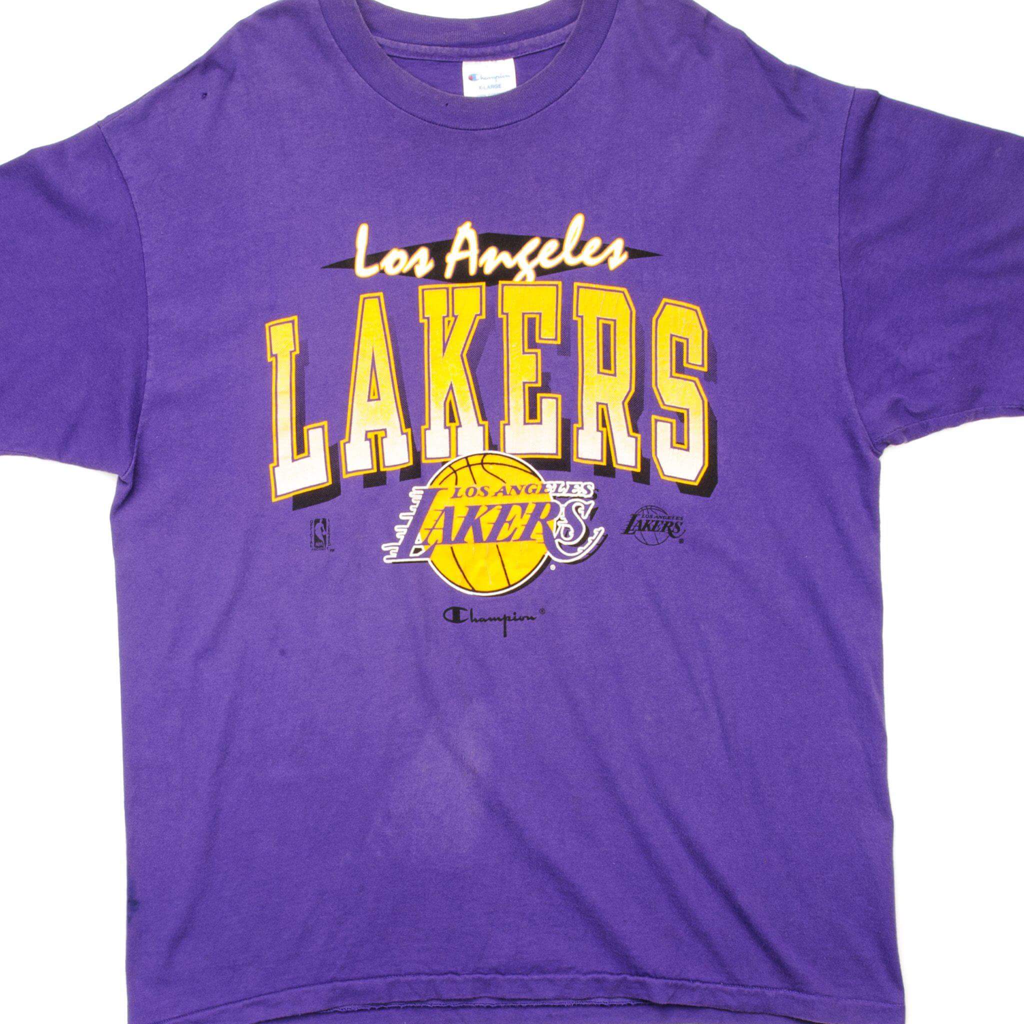 Vintage Champion NBA Los Angeles Lakers Tee Shirt - Early 90s Retro Basketball Jersey, Size XL, 100% Cotton, Made in USA - Perfect for Game Day, Streetwear & Vintage Fashion