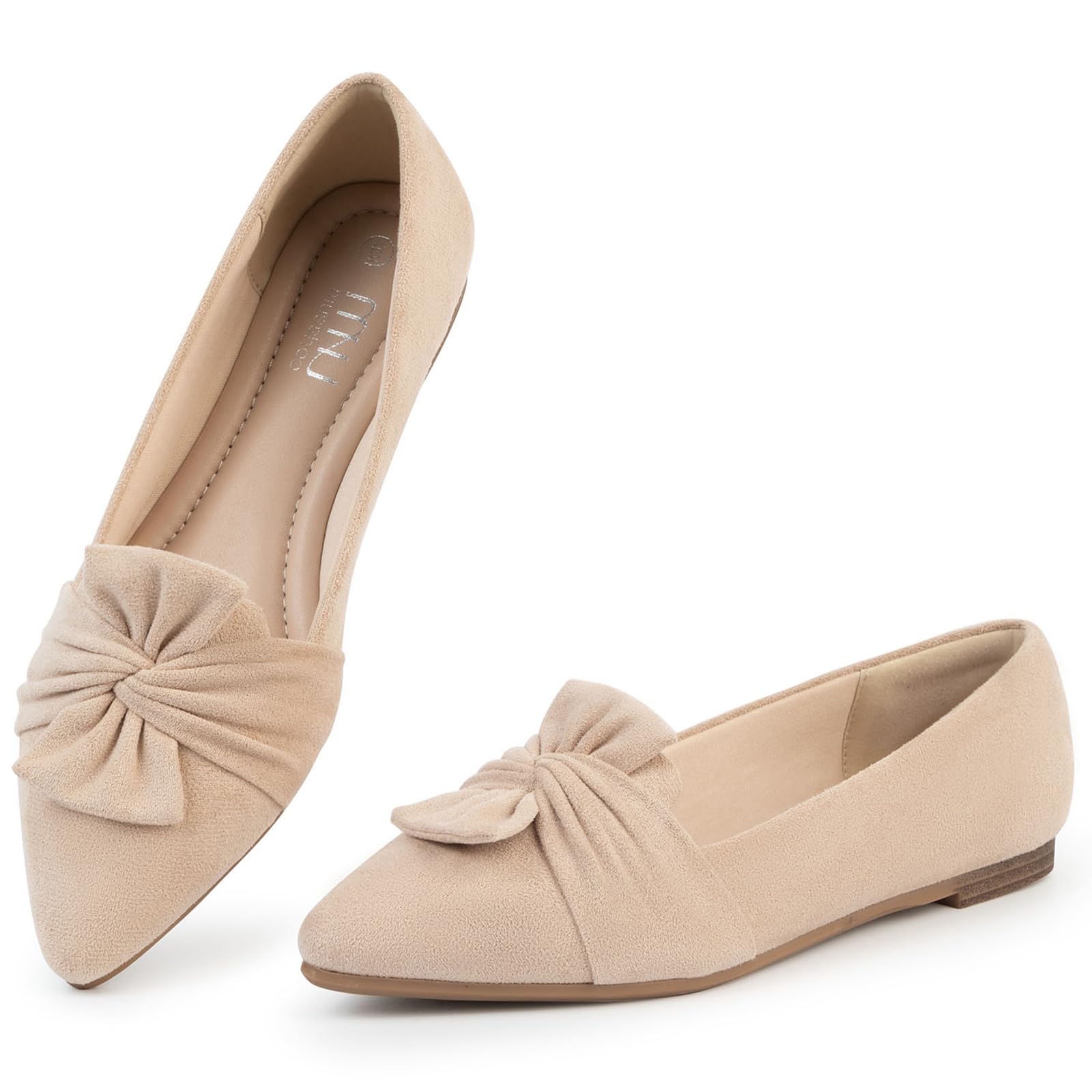 MUSSHOE Women's Pointed Toe Ballet Flats - Elegant Bowknot Dress Shoes for Work, Office & Wedding - Comfortable Slip On Flat Shoes for Women