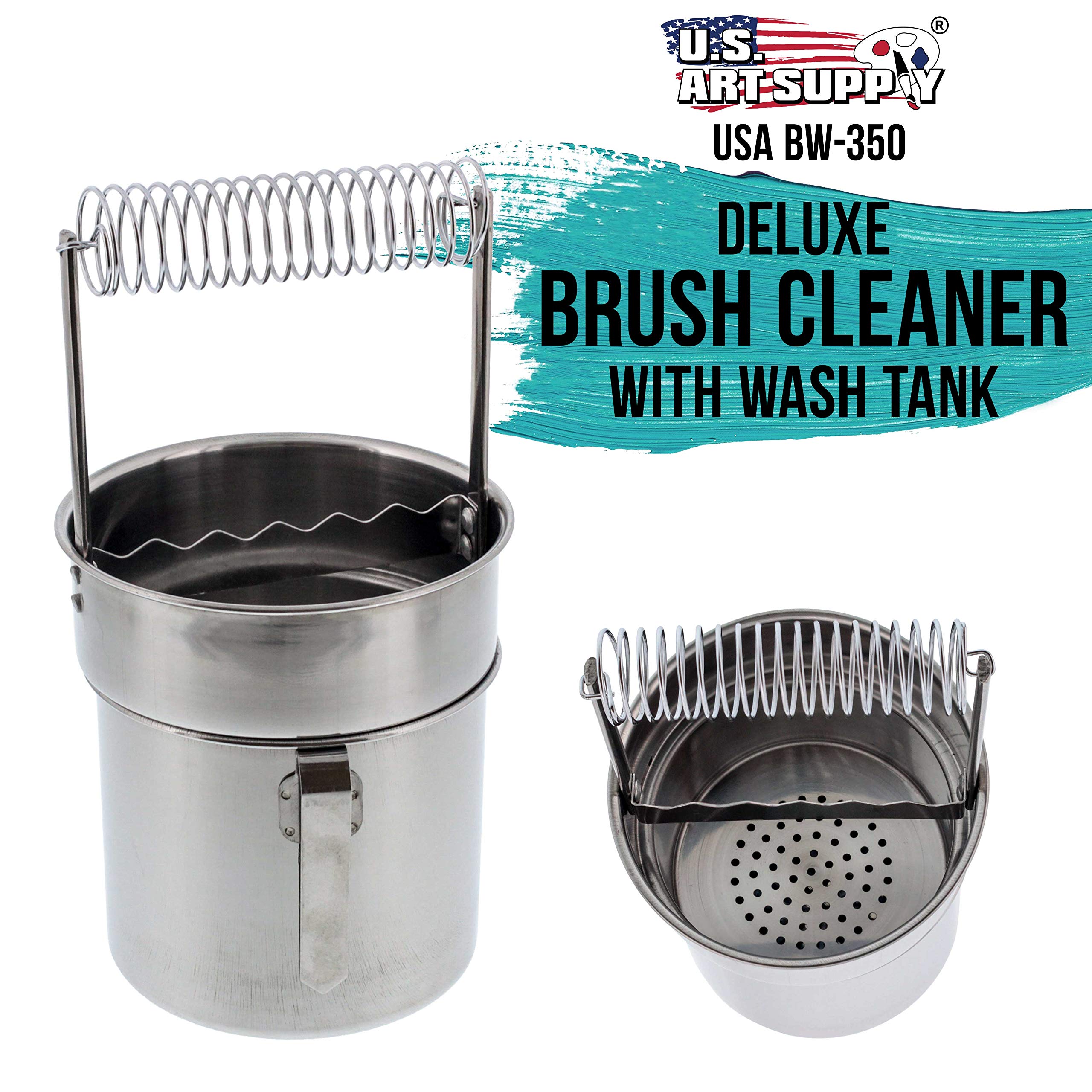 US Art Supply Deluxe Brush Cleaner with Wash Tank - Professional Paint Brush Washer for Acrylic, Oil & Watercolor - Perfect for Artists & Hobbyists Painting at Home or Studio