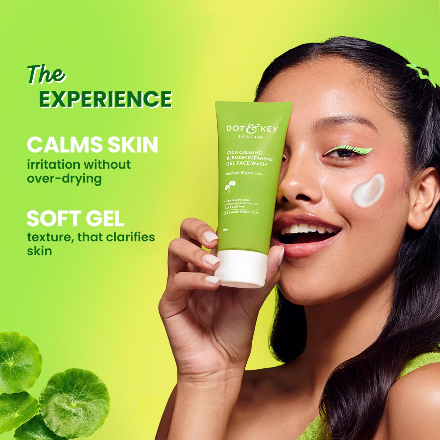 Dot & Key CICA Face Wash for Acne Prone Skin - 2% Salicylic Acid & Green Tea Formula | Oil Control Face Wash with Zinc for Oily & Sensitive Skin | Sulphate Free Skincare for Men & Women | 100ml | Perfect for Daily Cleansing & Acne Treatment Routine