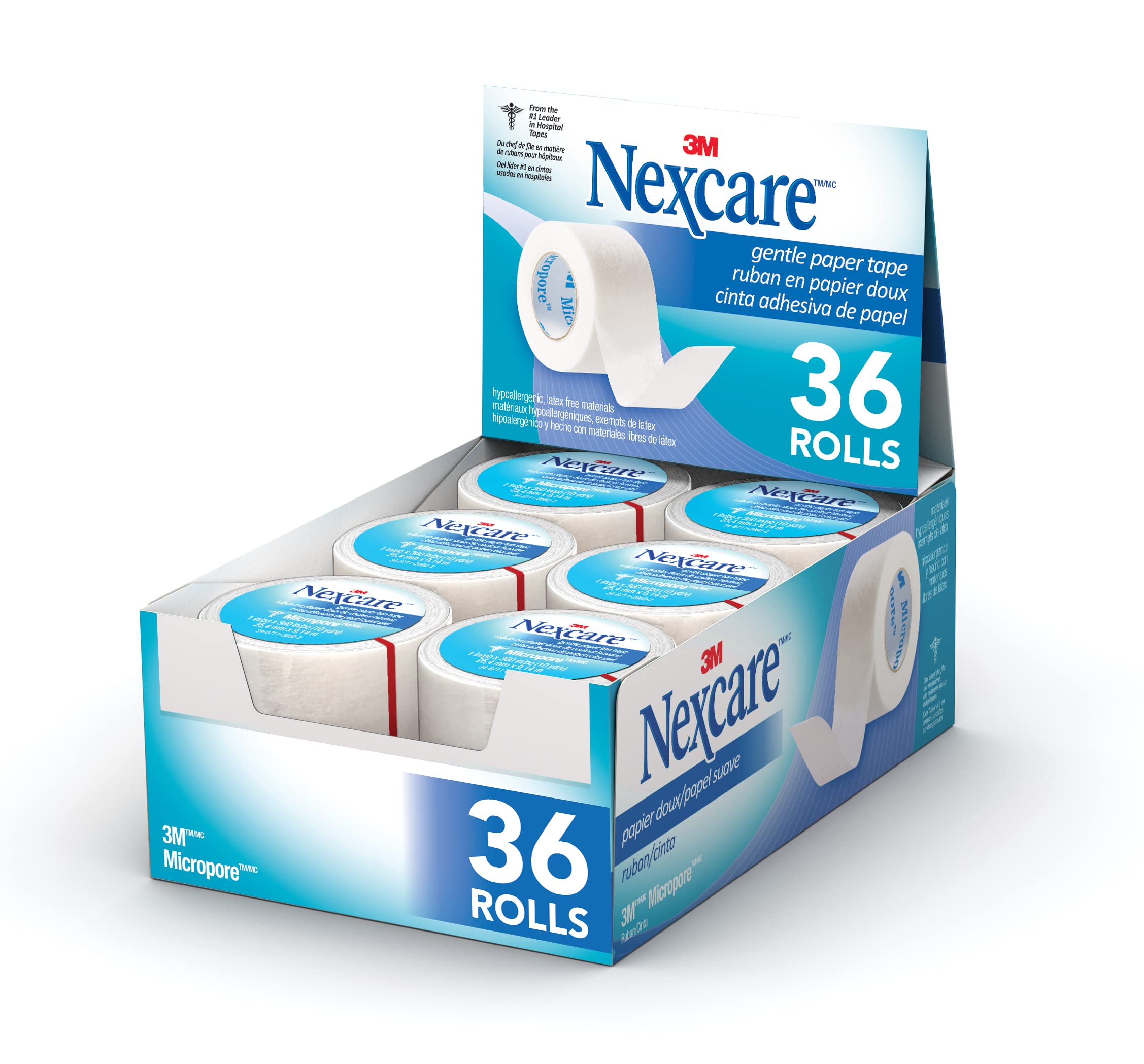 Nexcare Micropore Gentle Paper First Aid Tape 1 Inch x 10 Yards - Hypoallergenic Medical Tape for Securing Gauze & Wound Dressings - 36 Rolls - Perfect for First Aid Kits, Hospitals & Home Care