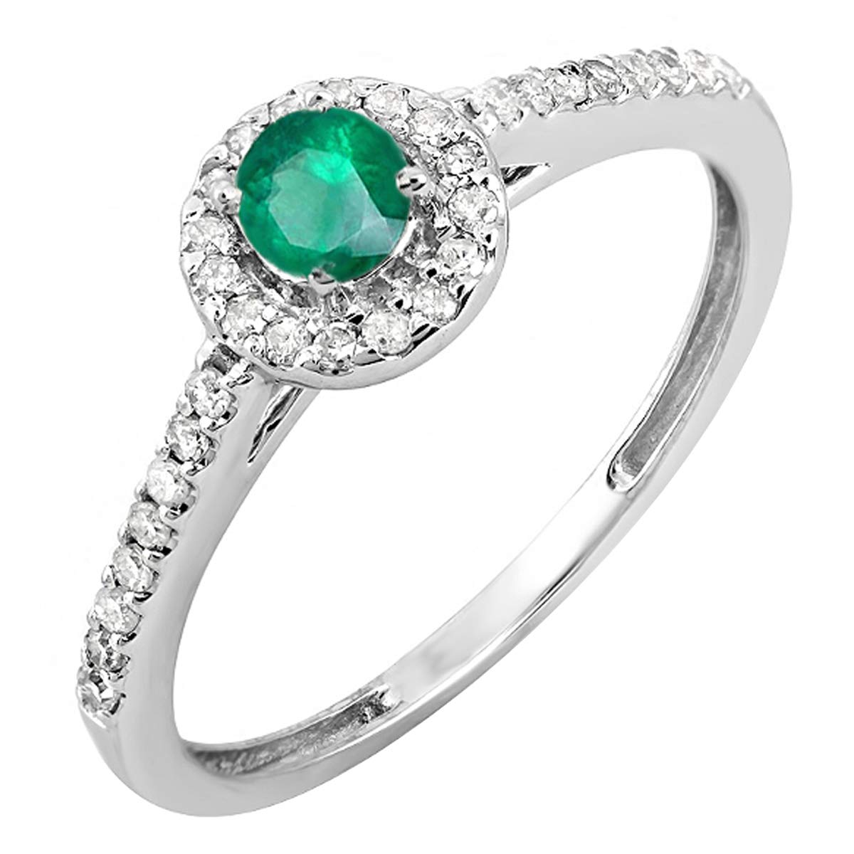 Dazzlingrock 14K White Gold Round Cut White Diamond & Emerald Halo Engagement Ring for Women - Perfect for Bridal, Wedding, and Anniversary Gifts