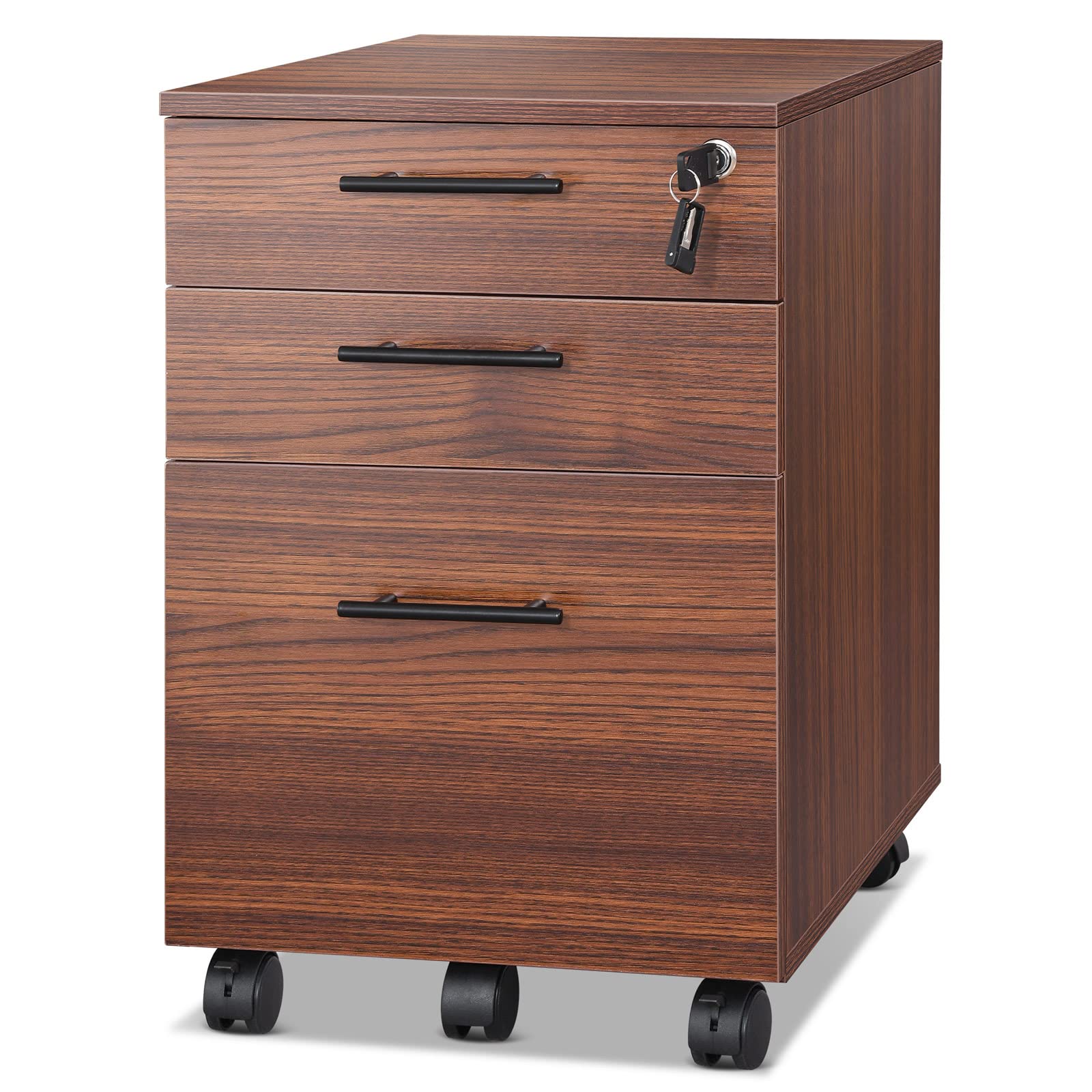 YITAHOME 3-Drawer Mobile File Cabinet with Lock - Fully Assembled Rolling Office Storage, Wooden Letter Size Filing Cabinet for Home & Office (Red) - Perfect for Document Organization & Small Space Storage