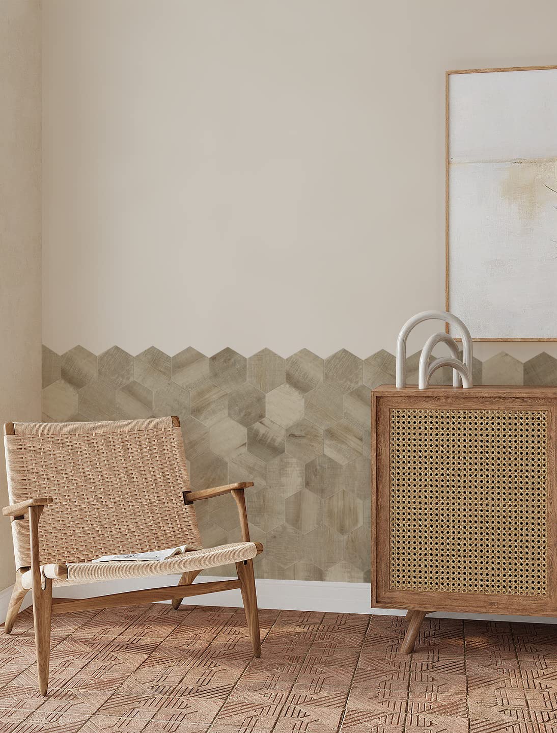 Hexagon Wood Grain Peel & Stick Backsplash Tiles - Easy DIY for Kitchen & Bathroom