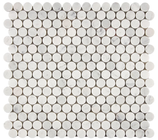 Carrara White Gioia Marble Penny Round Mosaic Tile - Premium Natural Stone for Bathroom, Kitchen Backsplash & Shower Flooring