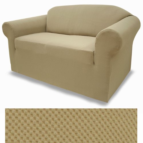 Stretch Pique Oatmeal Biscuit Color Sofa Slipcover - Soft Elastic Couch Cover for Living Room Furniture Protection & Style Upgrade | Perfect for Home Decor, Pet Owners & Daily Use