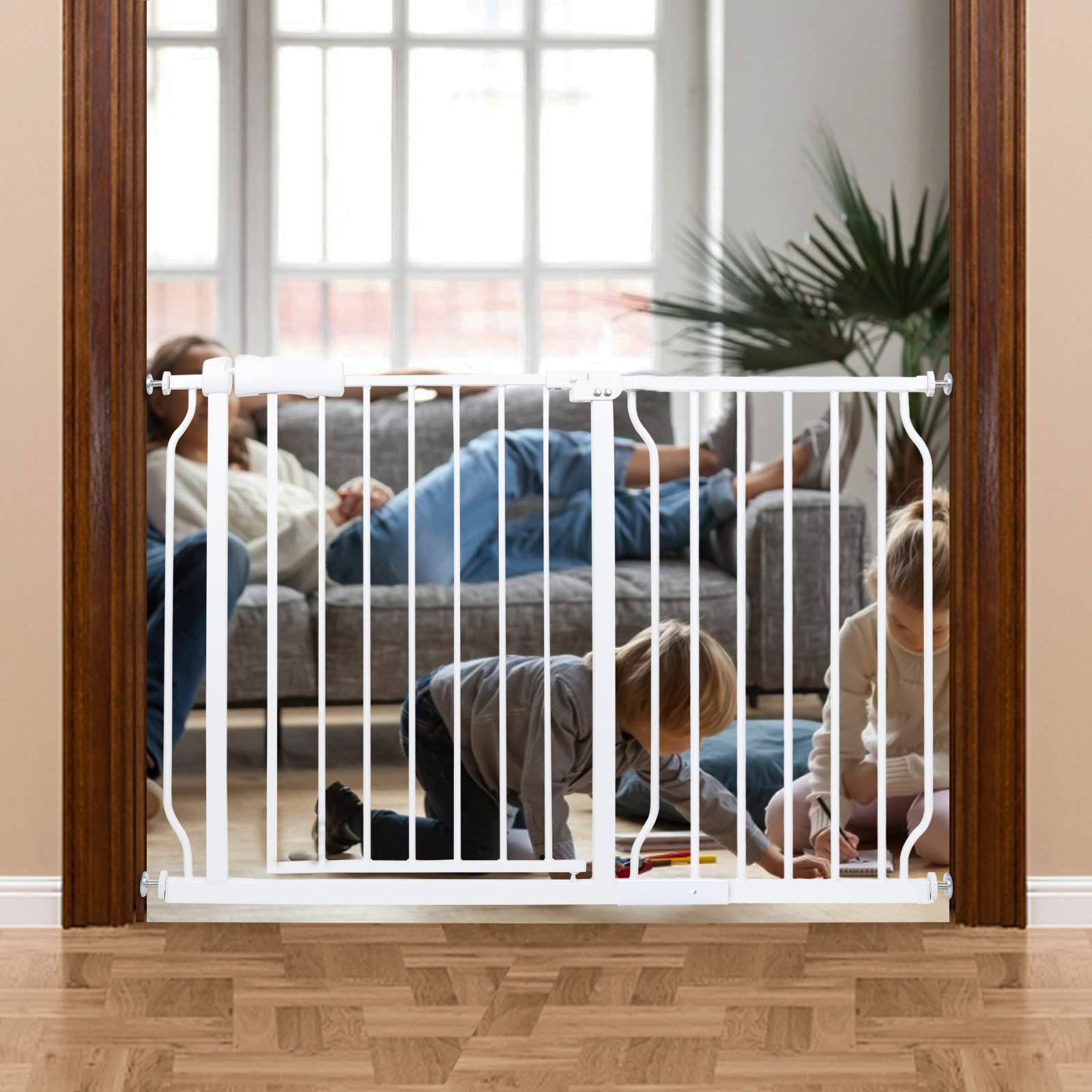 **HOOEN Extra Wide Baby Safety Gate - Pressure Mounted for Doorways & Stairs (43.5-48 Inch) - Indoor Child & Pet Barrier for Toddlers & Dogs - Perfect for Hallways, Staircases & Room Dividers**