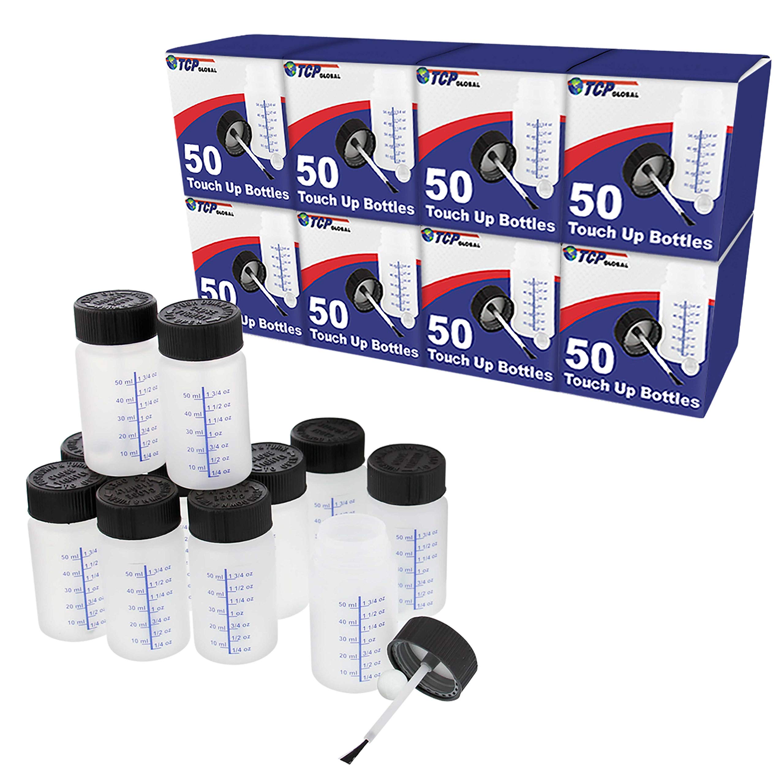 TCP Global 2oz (60ml) Paint Touch Up Bottles with Child Safety Lids - Box of 400 - Includes Mixing Ball & Applicator Brush - Perfect for Auto Car Paint Repair, Fixing Chips & Scratches - Ideal for DIY Automotive Touch Ups & Small Paint Projects