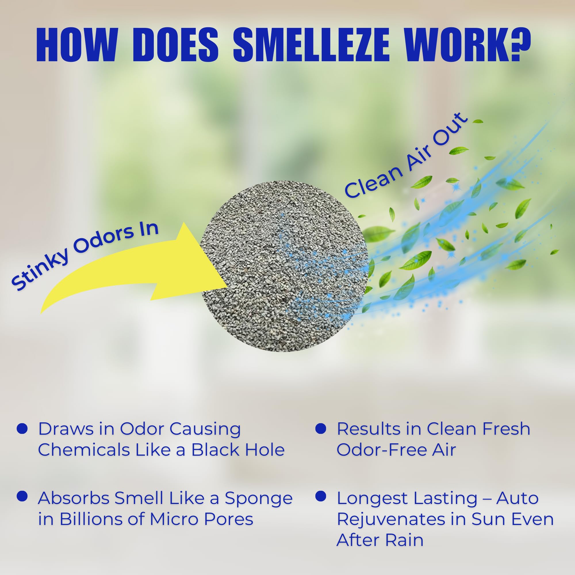 Natural Cat Litter Deodorizer - SMELLEZE Unscented Odor Eliminator for Strong Urine & Poop Smells, 50 lb Bag | Reduce Litter Box Changes | Pet-Safe Formula for Cats | Perfect for Multi-Cat Homes & Small Spaces