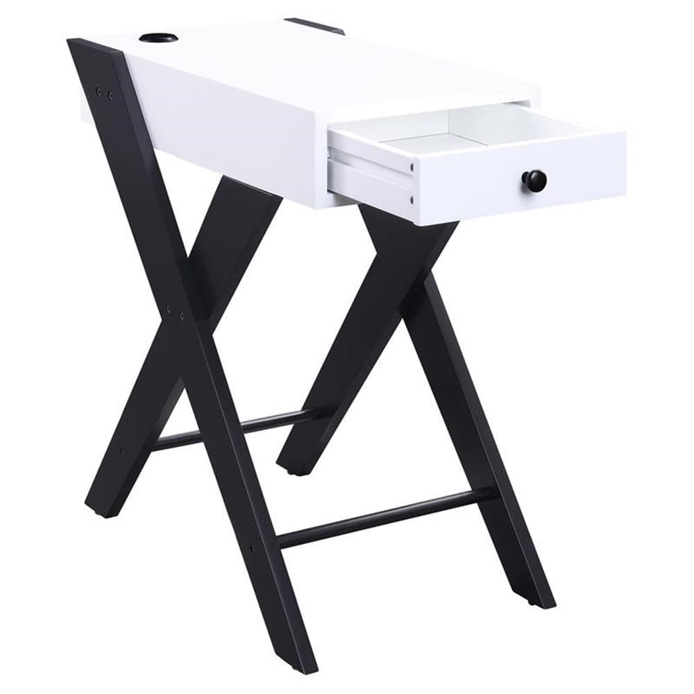 Acme Fierce Wooden Side Table with USB Charging Port - Modern Nightstand in White & Black - Perfect for Bedroom, Living Room & Office Use