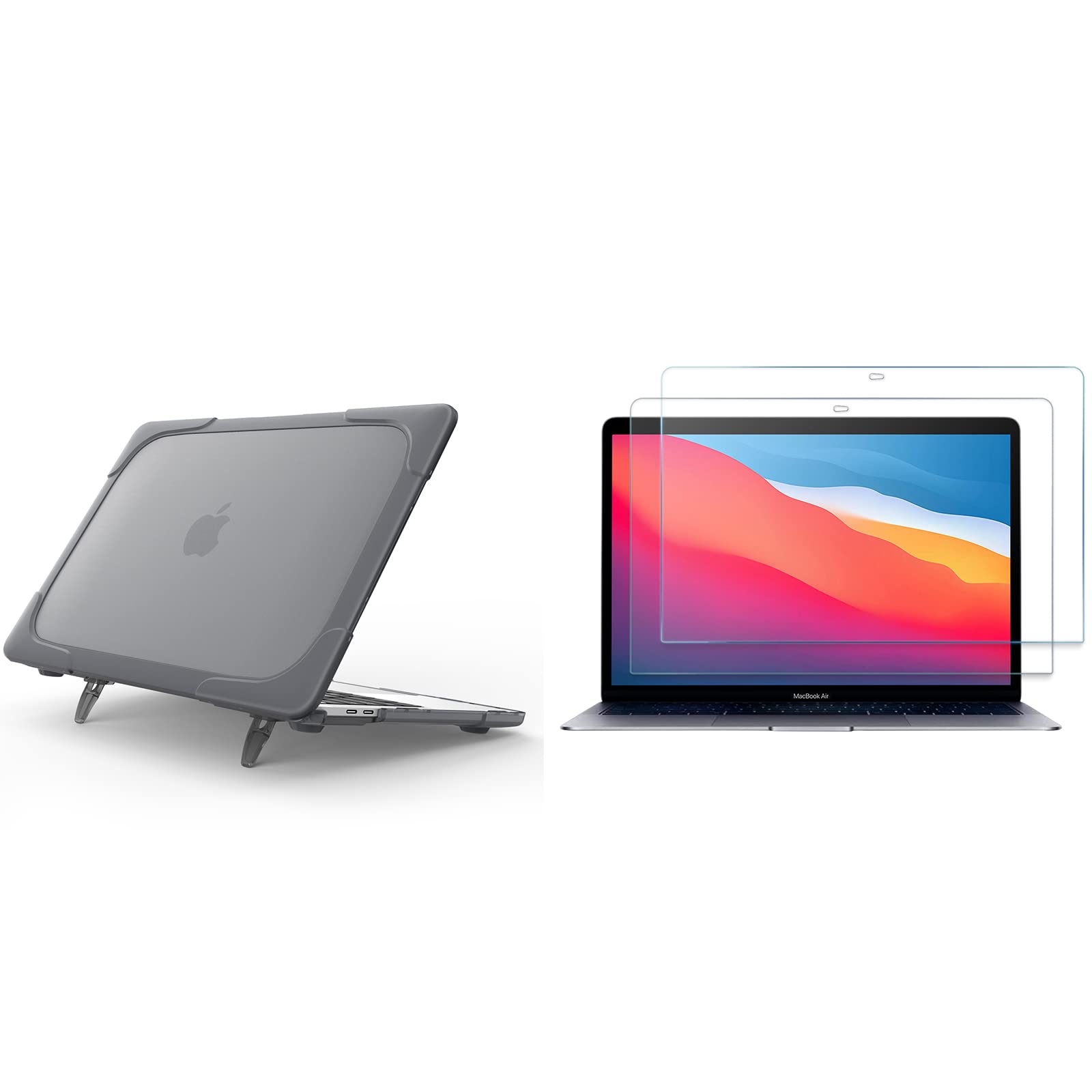 ProCase Heavy Duty Protective Case for MacBook Air 13 Inch (2020/2019/2018) with 2-Pack Screen Protectors - Shockproof Cover for MacBook Air 13 & Pro 13 | Perfect for Travel, Office & School Use