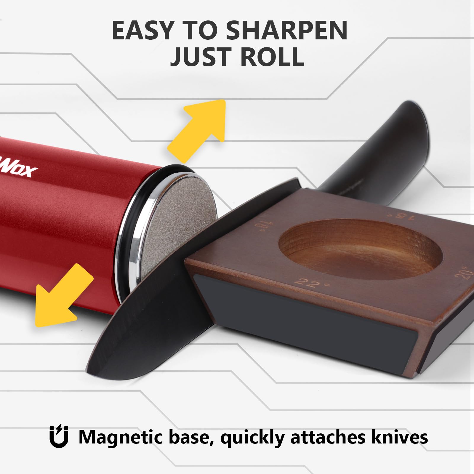Upgraded Rolling Knife Sharpener with Leather Strop - 4 Degree Angle & 4 Replaceable Honing Discs - Easy Kitchen Knife Sharpening Tool - Perfect for Chefs, Home Cooks & Outdoor Enthusiasts - Red