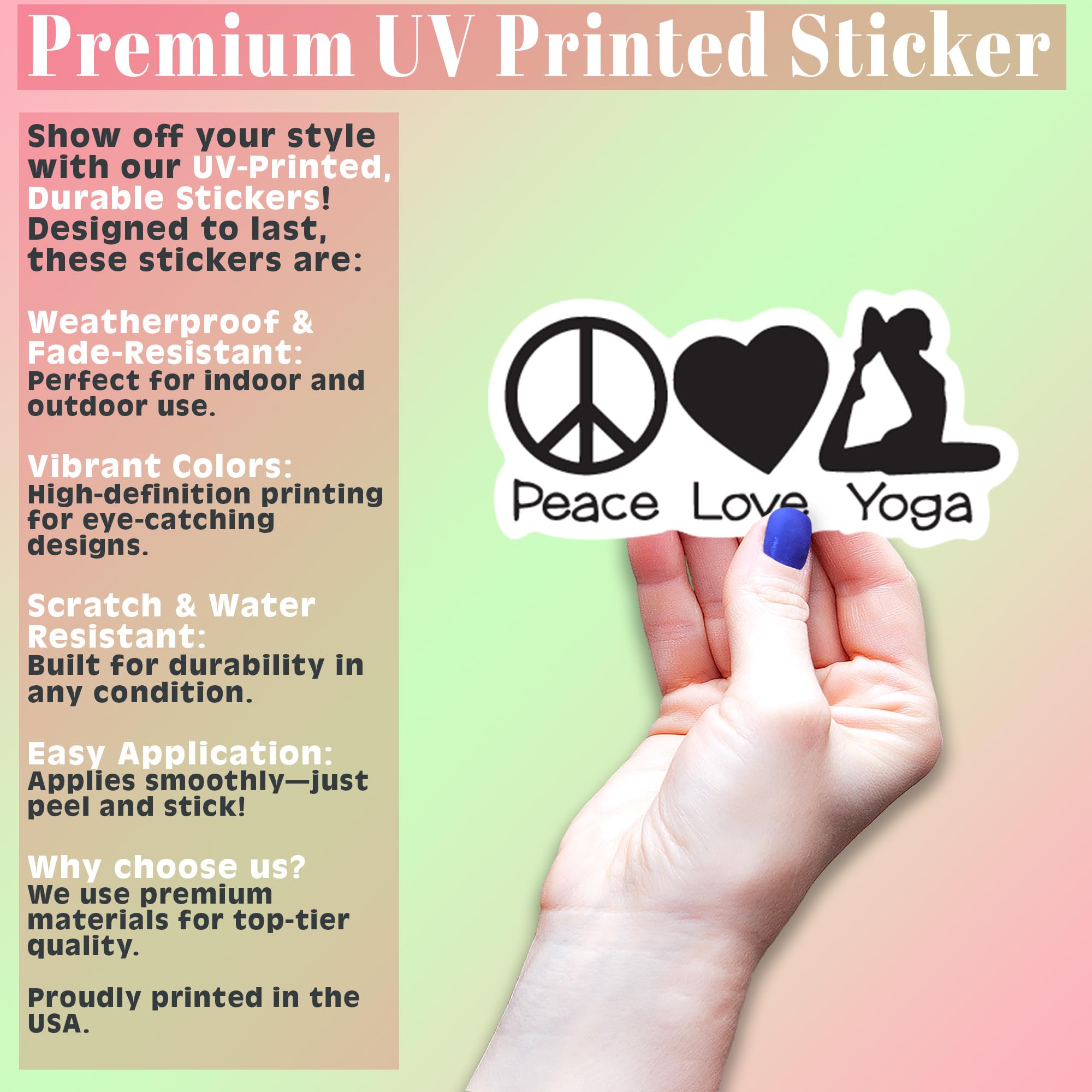 Peace Love Yoga Girl Vinyl Decal Sticker - Black on White Background | 5.5 Inch Removable Waterproof Sticker for Cars, Windows, Walls, Laptops | KCD2370 | Perfect for Yoga Lovers, Meditation Spaces & Boho Home Decor