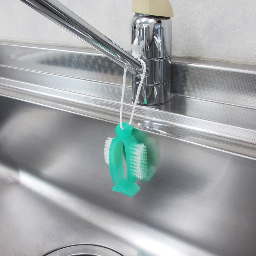 AZ950g Hand Wash Brush with Nail Care - Cute Penguin Green Design, Standing Clean Storage for Bathroom & Kitchen Sink Organization