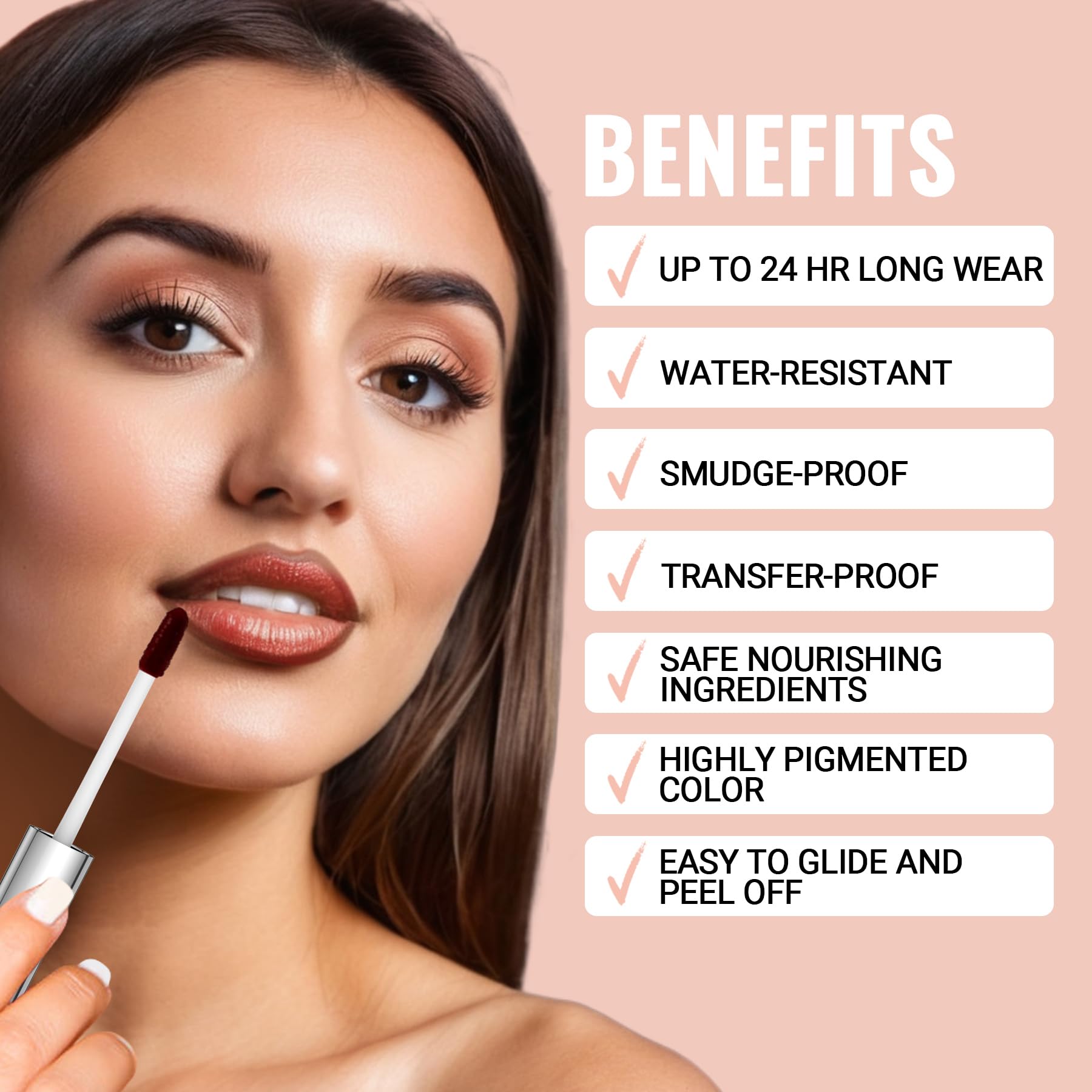 iMethod Lip Stain - Long Lasting Waterproof Lip Liner & Peel Off Lip Stain, Highly Pigmented Transfer-Proof Formula, Natural Cocoa Color for All-Day Wear | Perfect for Daily Makeup, Parties, and Special Occasions