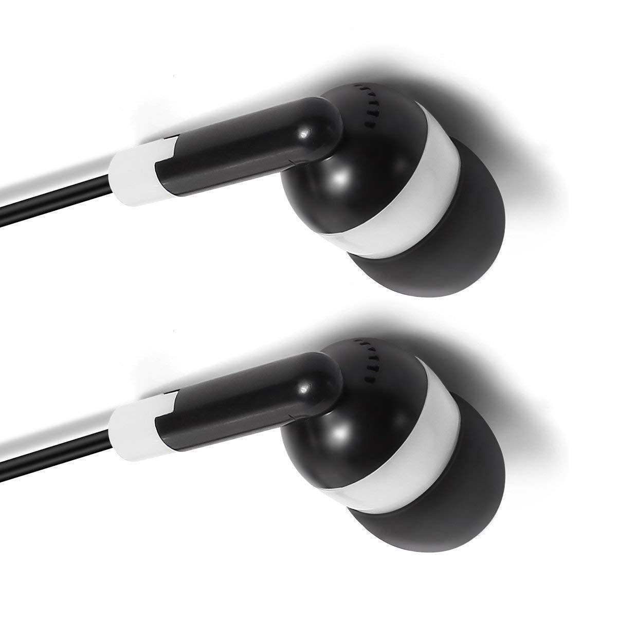 50 Pack Bulk Wholesale Black & White Wired Earbuds - Noise Isolating Stereo Headphones for Gym, Travel, School & Office Use