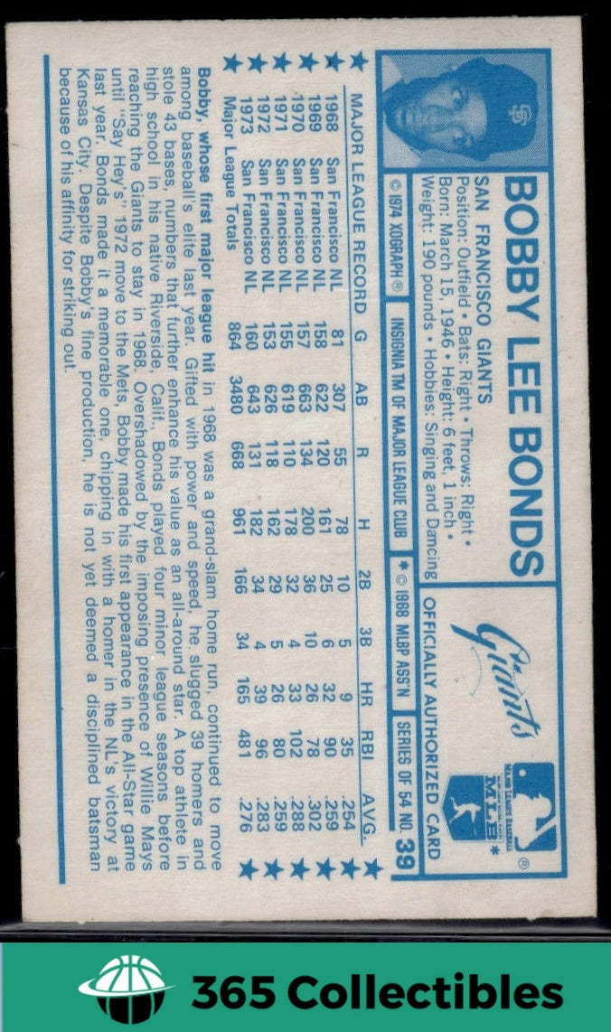 1974 Kellogg's 3D Super Stars Bobby Bonds #39 San Francisco Giants Baseball Card - Vintage Collectible for Sports Memorabilia Fans & Display Cases