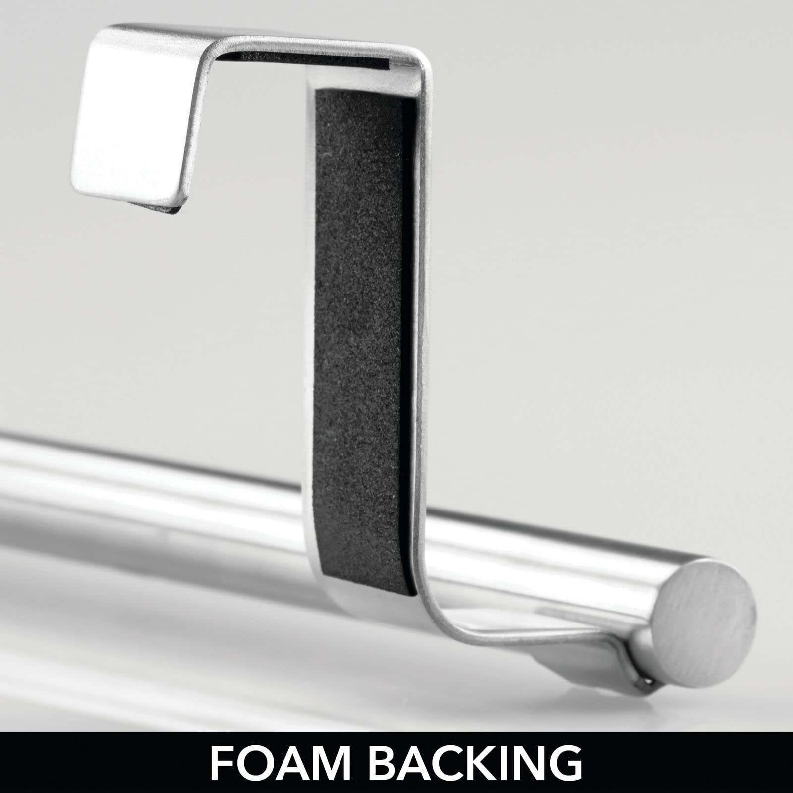 mDesign Chrome Metal Over the Cabinet Door Towel Holder - Hand Dish & Tea Towel Rack Organizer for Kitchen Bathroom - Omni Collection - Space Saving Storage Solution for Small Spaces