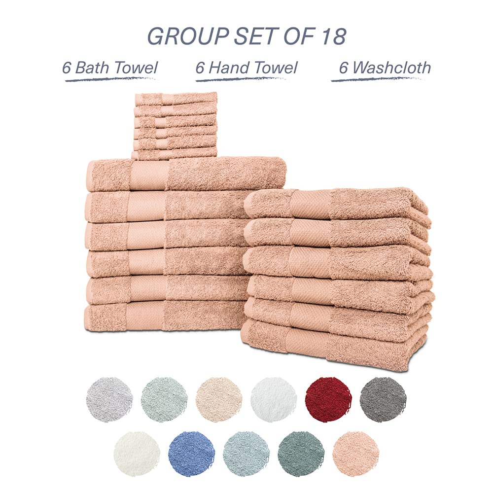 Premium 18-Piece Turkish Cotton Bath Towel Set - Ultra Absorbent & Quick Dry - 6 Bath Towels, 6 Hand Towels, 6 Washcloths - Luxury Hotel & Spa Quality - Perfect for Home, Gym, Beach & Guest Bathrooms - Dark Peach (18-Pack)
