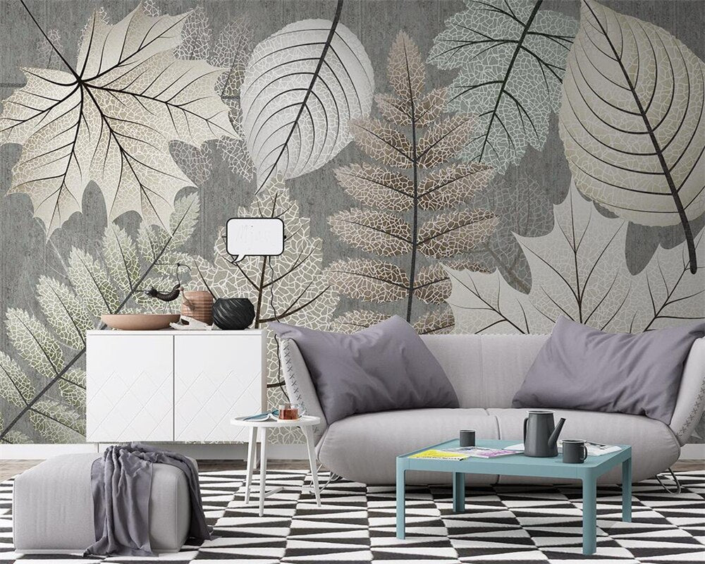 Modern Monochrome Leaf Mural Wallpaper - Nature-Inspired Peel & Stick Wall Decor for Living Room, Bedroom, Nursery | Easy DIY Home Renovation