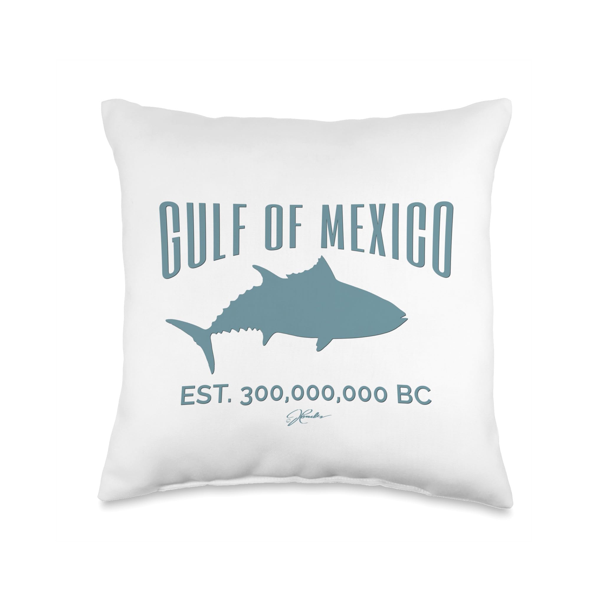 Vintage Gulf of Mexico Tuna Fish Throw Pillow Cover - 300 Million Years BC Design - Perfect for Coastal Decor, Beach House Living Room & Marine Theme Bedroom