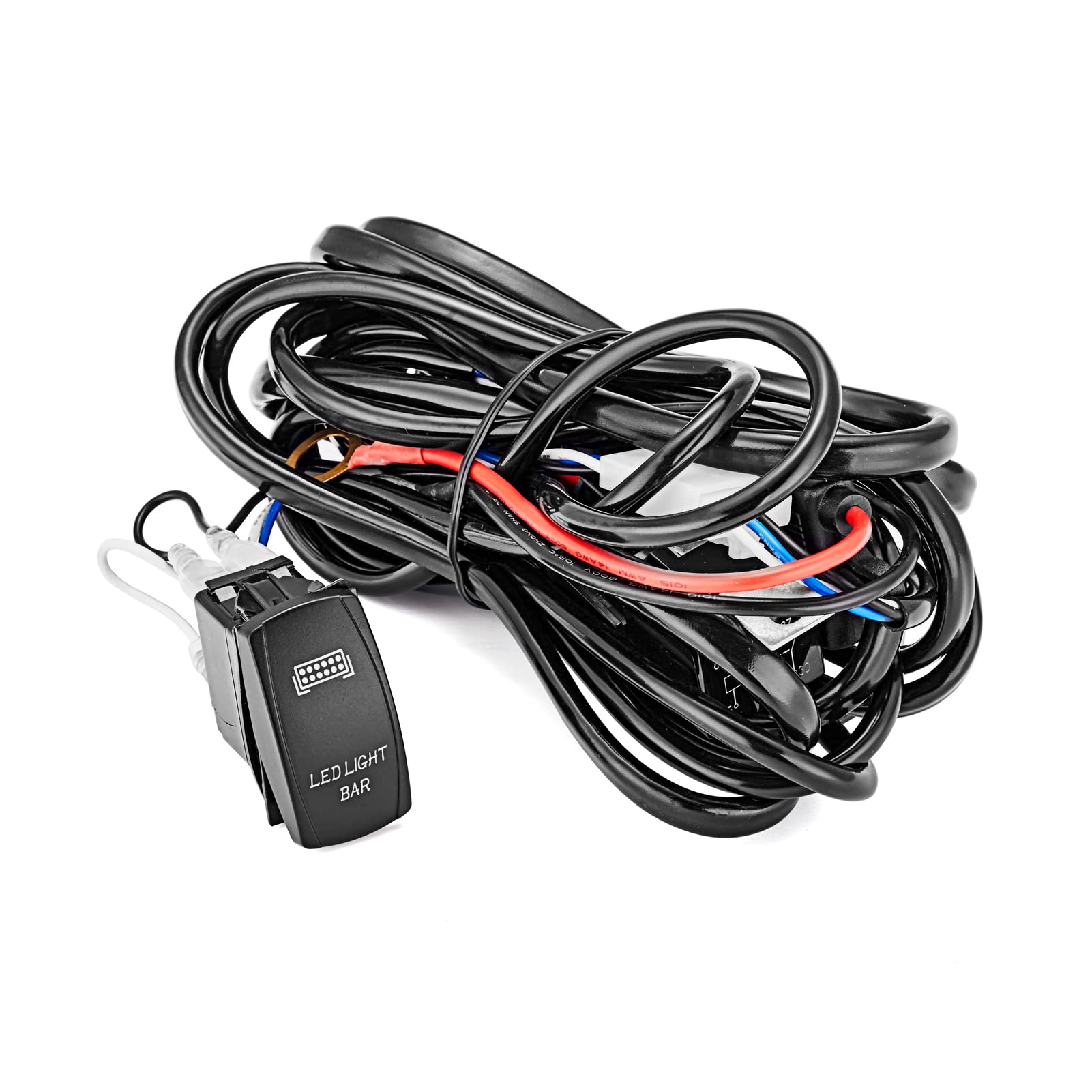 Universal LED Light Bar Wiring Harness Kit 40A 12V with On/Off Switch, Power Relay & Blade Fuse - Compatible with Off-Road Light Bars, Boats, Trucks & Work Lights - Perfect for Off-Roading, Marine & Heavy-Duty Lighting Upgrades