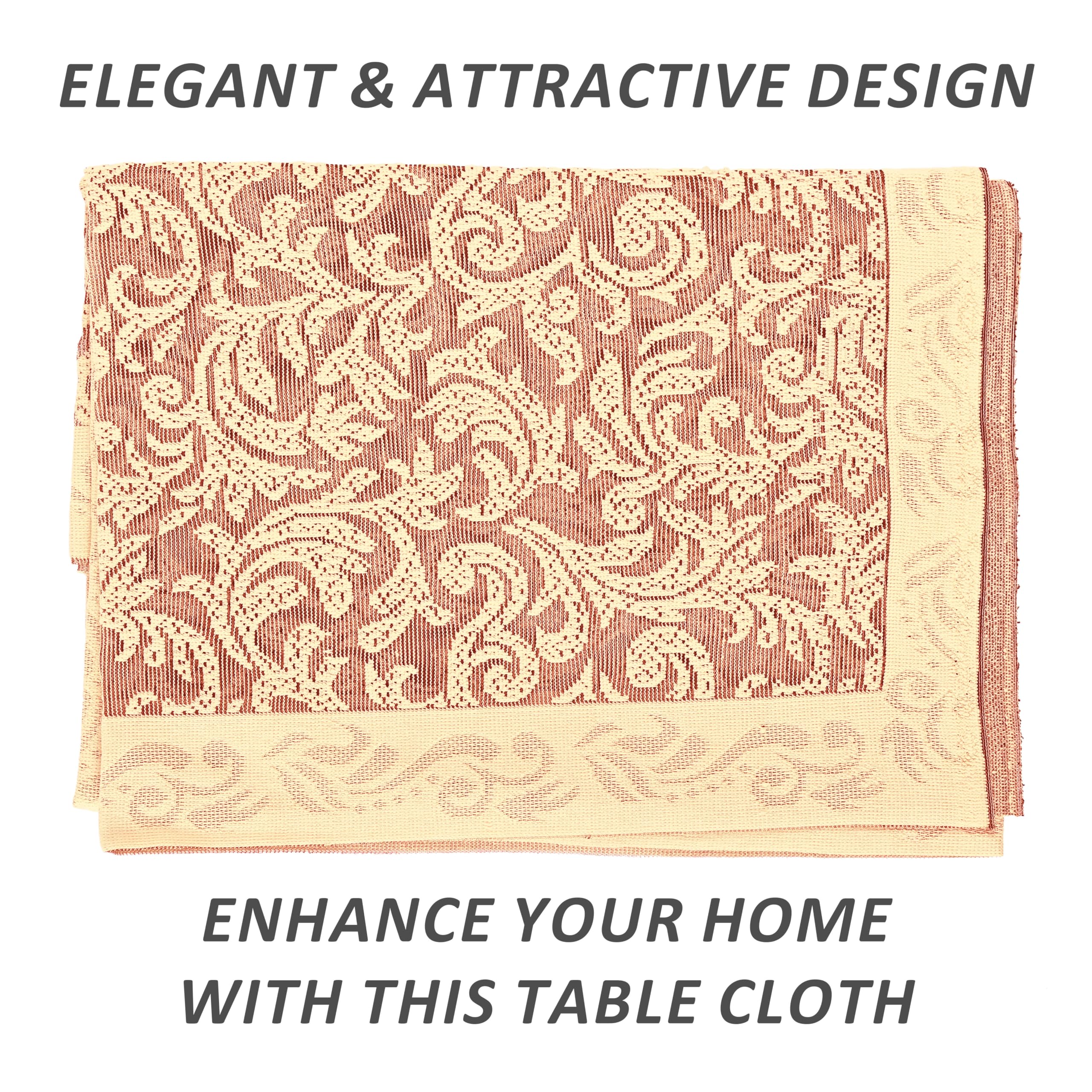 Premium Cotton 4-Seater Rectangular Table Cover 150x100cm - Leaf Print Design for Dining Room & Living Room - Washable & Wrinkle-Resistant - Pink Home Decor - KUBMART15497