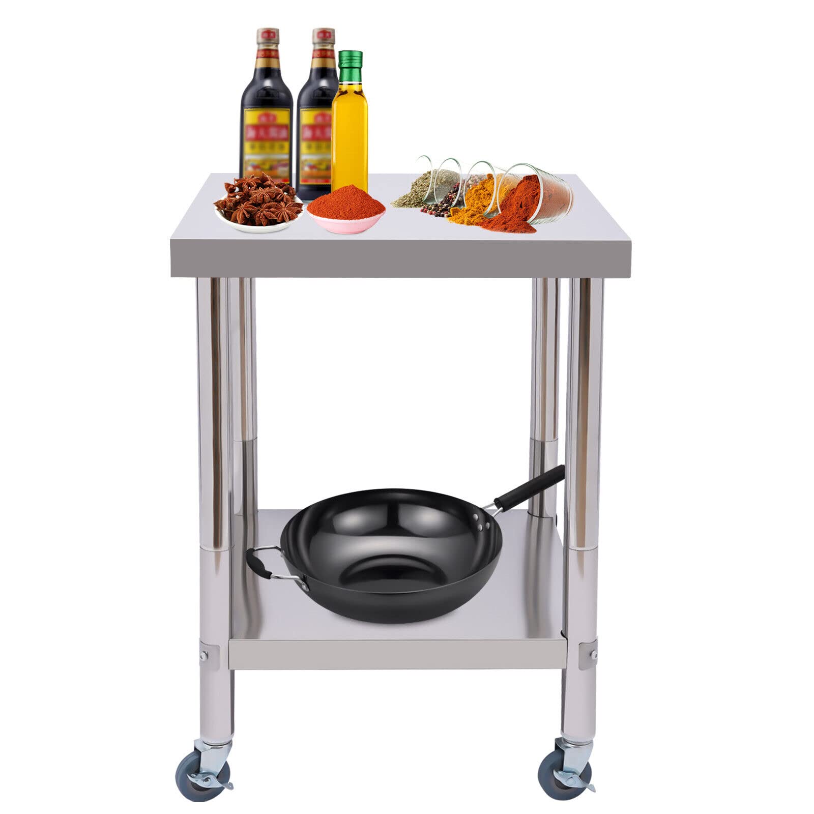 NSF Certified Stainless Steel Work Table 24x24x33 Inches - Heavy Duty Commercial Kitchen Prep Table for Restaurants, Hotels, Garages & Food Service - Perfect for Food Preparation, Butchering & Workshop Use