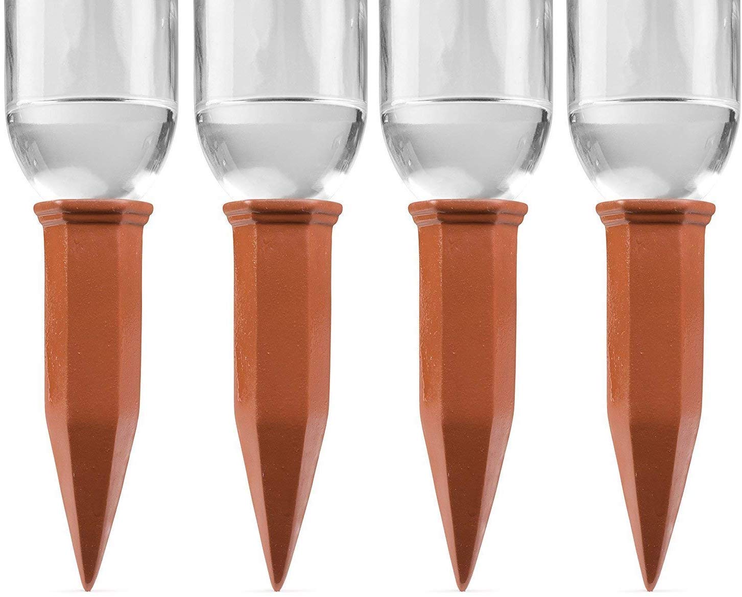 4-Pack Terracotta Plant Self-Watering Stakes for Indoor & Outdoor Plants - Automatic Irrigation System with Recycled Wine Bottles - Perfect for Home, Vacation, and Office Use