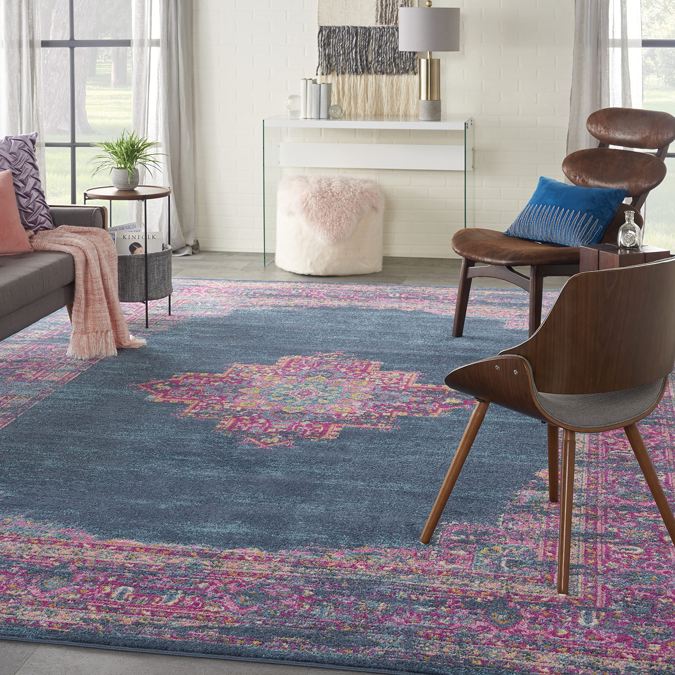 Nourison Passion Blue 12' x 15' Area Rug - Boho & Traditional Style, Easy to Clean, Non-Shedding for Bedroom, Living Room & Hallway | Perfect for Cozy Home Decor & High Traffic Areas (12x15)