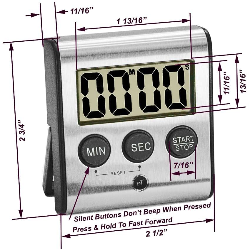Premium Digital Kitchen Timer - Stainless Steel eT-23 with Super Strong Magnetic Back, Loud Alarm, Large LCD Display, Auto Memory & Shut-Off | Perfect for Cooking, Baking, Workouts, Labs & Classroom Use by eTradewinds