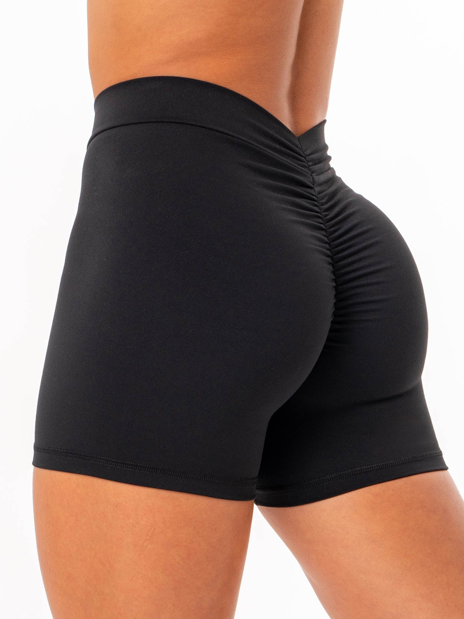NKD V Scrunch Shorts for Women - High Waisted Workout Shorts, Yoga Running Gym Athletic Shorts - Black - Perfect for Yoga, Running, Gym & Lounge Wear