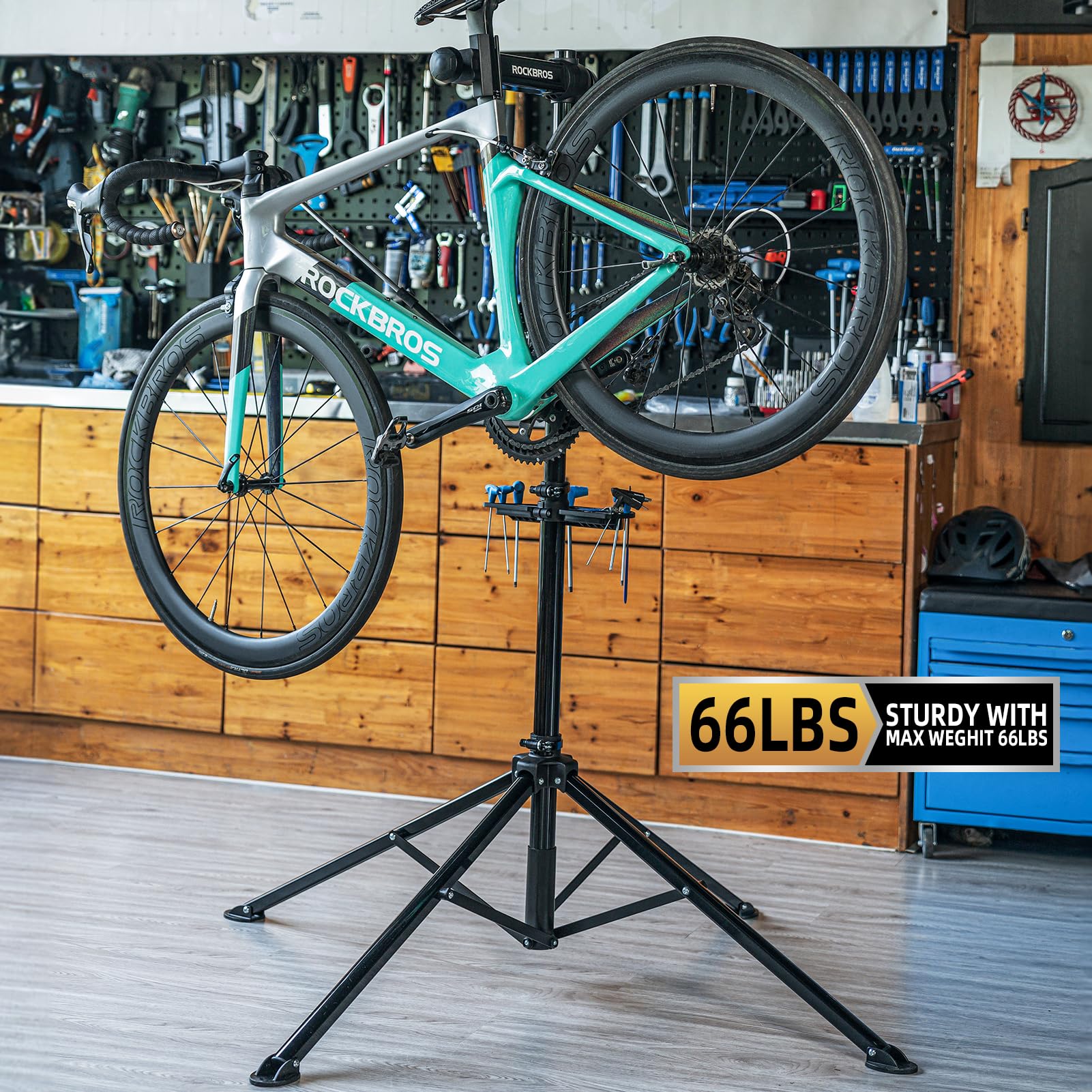 ROCKBROS Portable Bike Repair Stand - Aluminum Alloy Bicycle Maintenance Stand for Mountain, MTB, Road & E-Bikes (Max 66 lbs Capacity) - Perfect for Home Garage, Bike Shops & Outdoor Cycling Maintenance