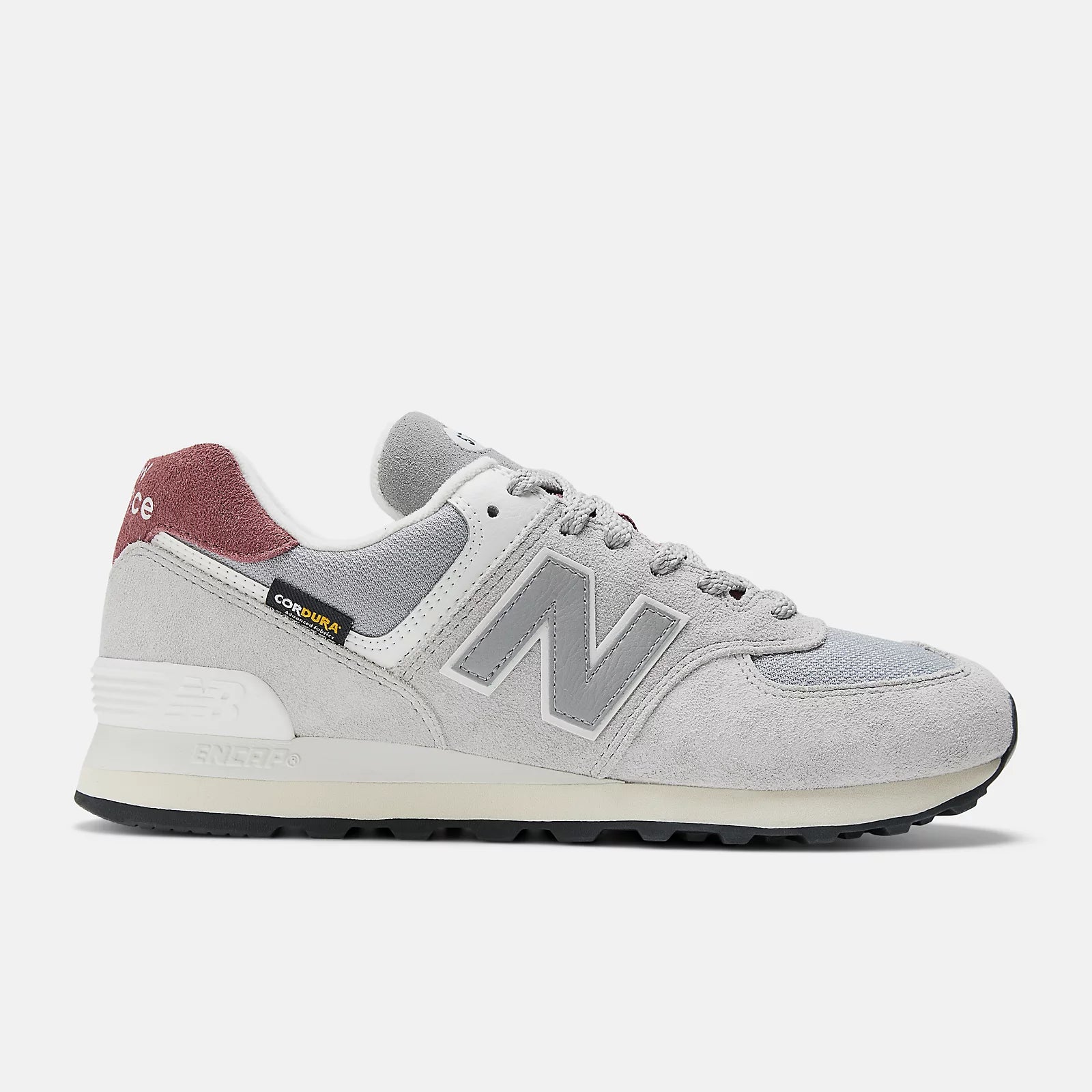 New Balance 574 Classic Sneakers for Men & Women - Grey & Burgundy Colorway - Comfortable Running Shoes for Walking, Jogging & Casual Wear