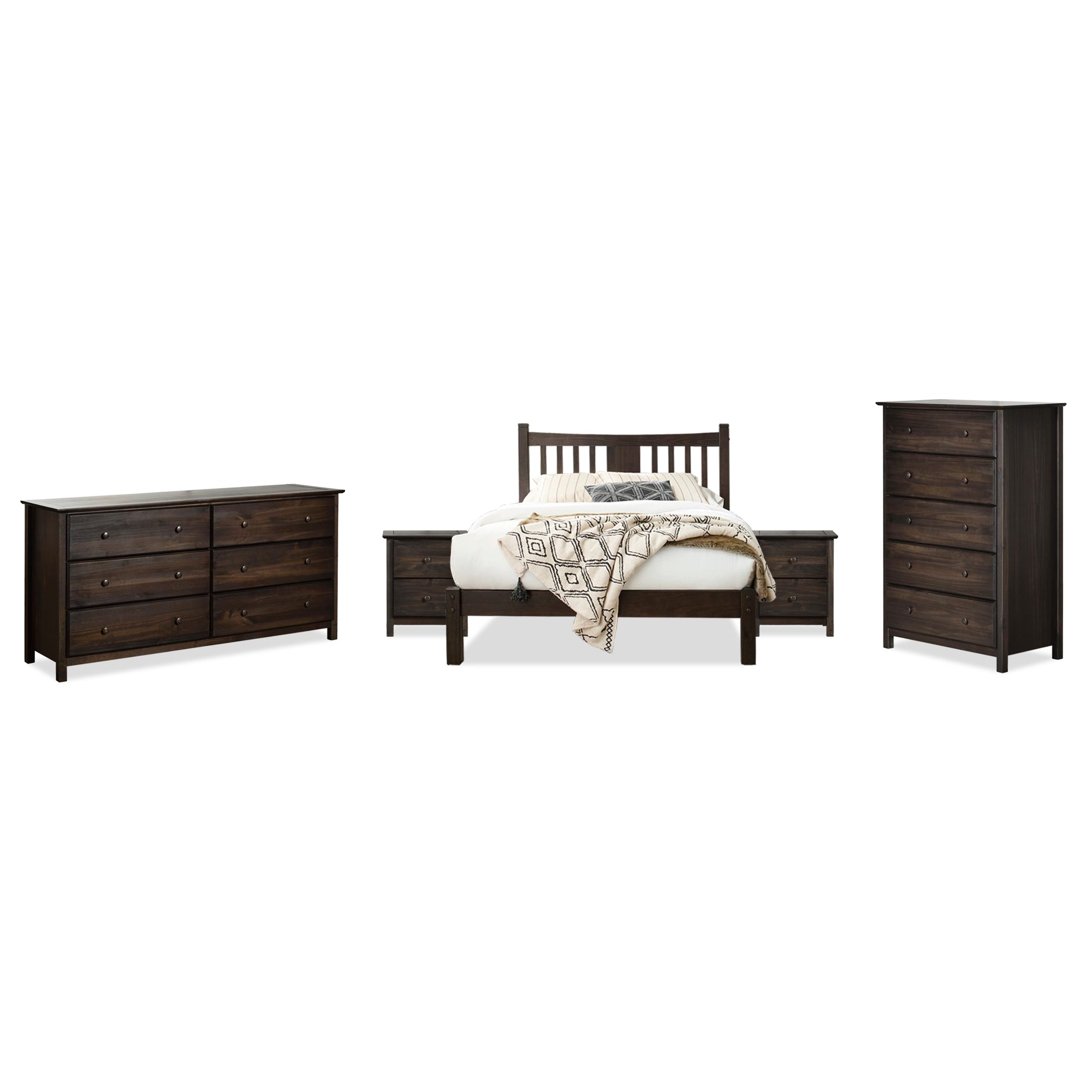 5-Piece Shaker Slat Platform Bedroom Set - Queen Size Solid Wood Bed Frame with Nightstands & Dresser - Modern Farmhouse Bedroom Furniture for Home Decor