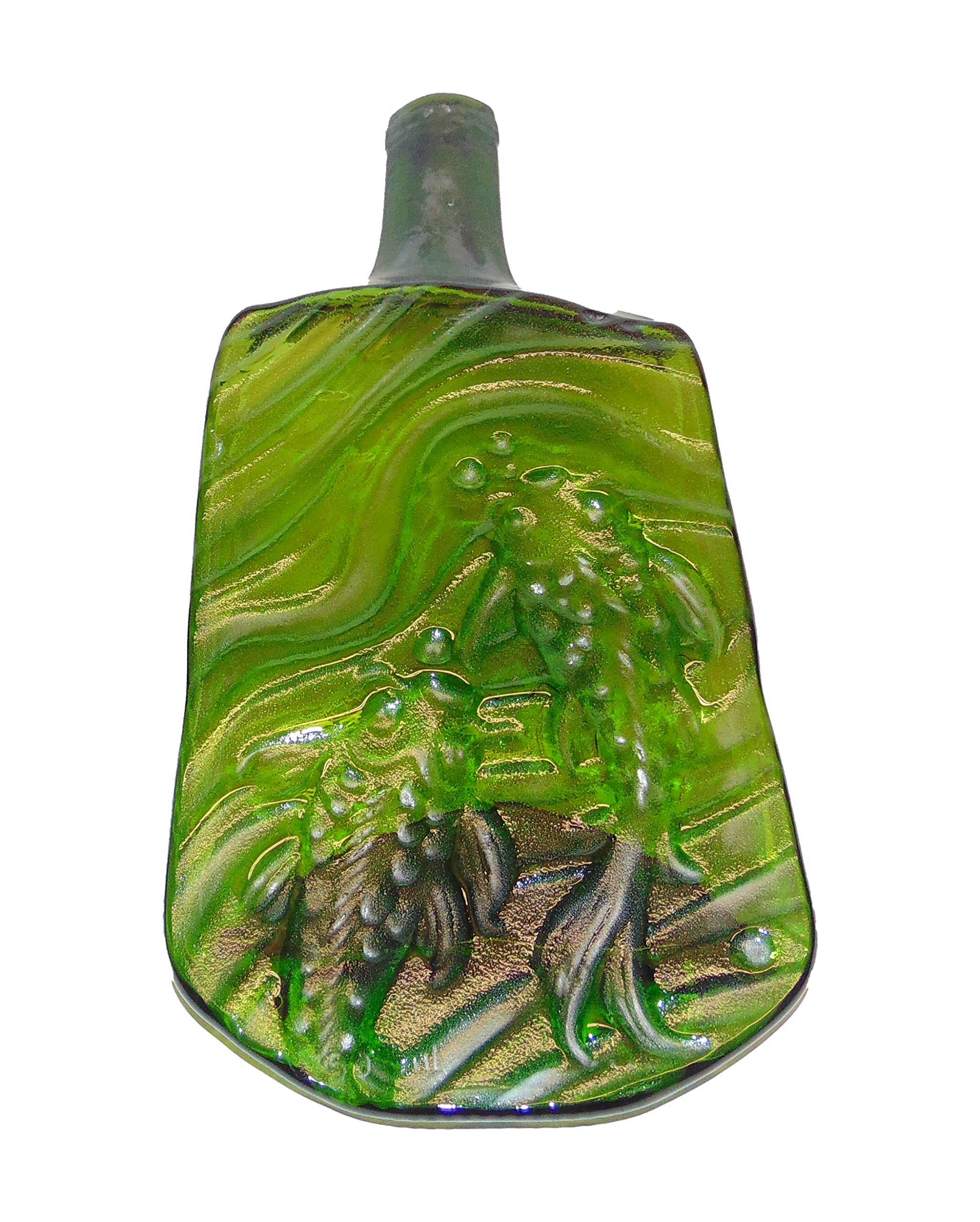 Embossed Fish Design Raised Neck Moss Green Wine Bottle Cheese Tray Serving Platter - Elegant Appetizer Display for Dinner Parties, Wine Tasting & Charcuterie Boards
