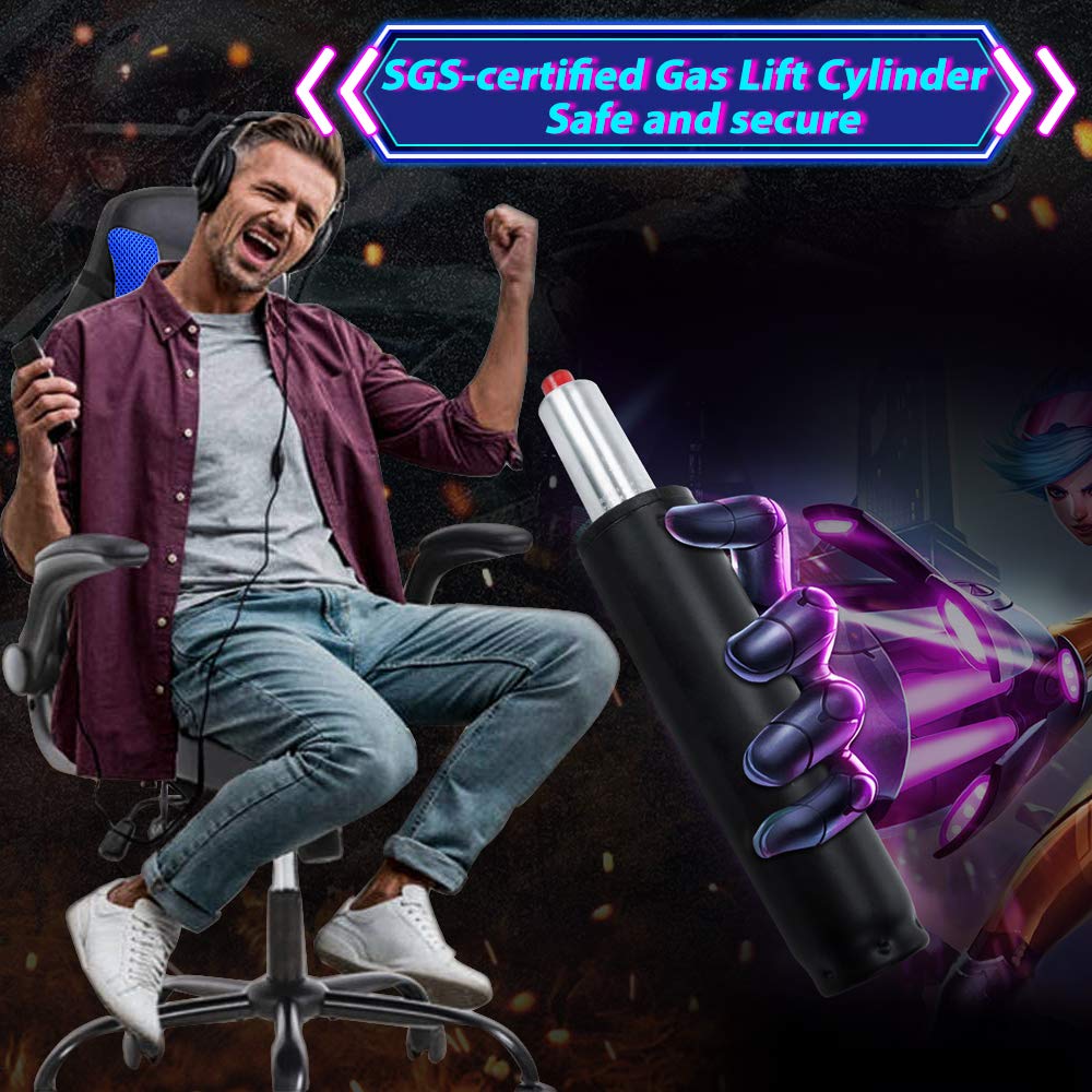 Ergonomic Gaming Chair with Lumbar Support & Headrest - Adjustable PU Leather Office Computer Chair for Video Games, Work & Home Use - Blue