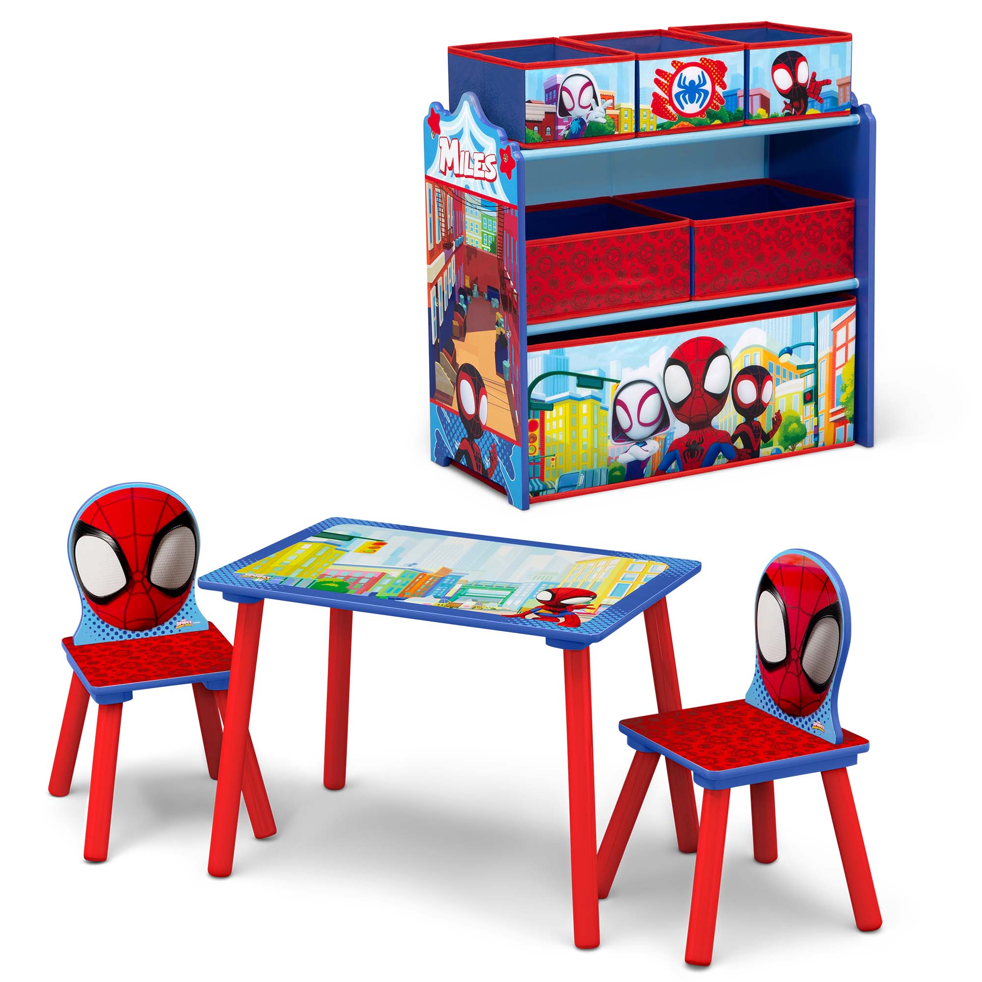 Spidey and His Amazing Friends 4-Piece Toddler Playroom Set - Kids Play Table with 6-Bin Toy Organizer for Preschool Learning & Playroom Organization - Perfect for Home, Daycare & Preschool Classrooms