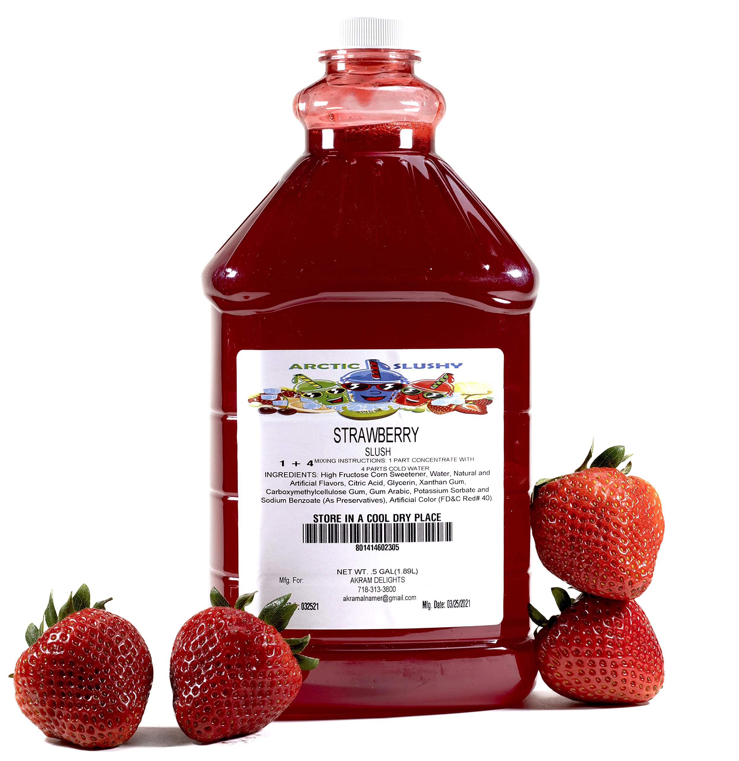 Arctic Slushy Frozen Slushie Syrup Mix - New York Style Strawberry Flavor for Ice Drink Machines & Blenders - DIY & Commercial Use - Half-Gallon Makes 40 Cups - Perfect for Parties, Summer Treats & Refreshment Businesses