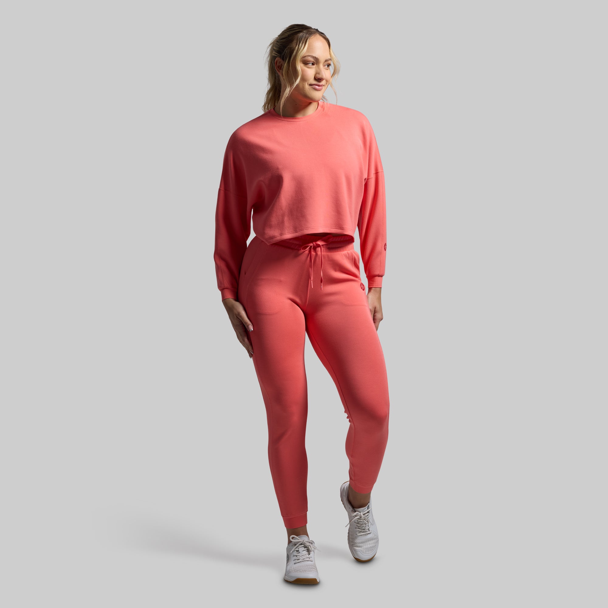 Lounge Lux Cropped Pullover Set in Hot Peach | Soft & Comfortable Women's Loungewear | Perfect for Yoga, Relaxing at Home & Casual Outings