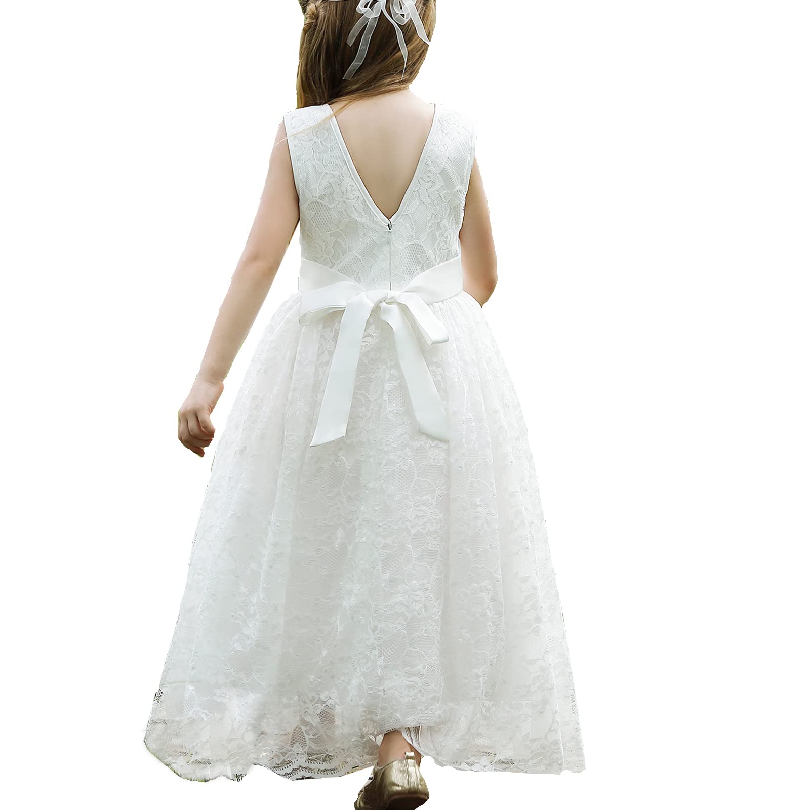 Doragirl Flower Girls Dress Princess with Lace Sleeves - Wedding Party Bridesmaid Dresses, Formal Pageant Gown for First Communion, Baptism, Tea Party & Special Occasions - Perfect for Birthday Celebrations, Photoshoots, and Holiday Events