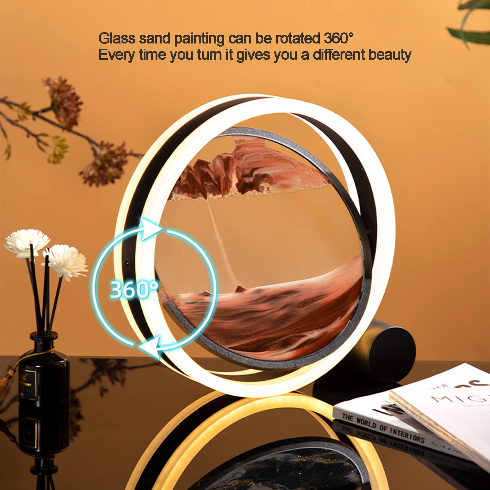 Flowing Sand Art Desk Lamp - Dynamic 3D Natural Landscape Painting for Office & Home Decor (Pink) | Relaxing Mood Light for Meditation, Stress Relief & Modern Interior Design