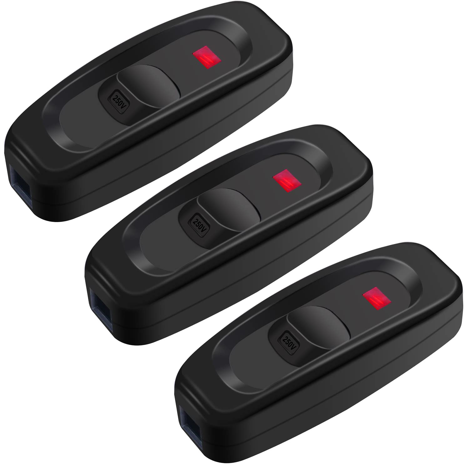 2PCS Weideer Inline Cord Switch 10A 250V ON/Off Rocker Switch with LED Light - Black Appliance Power Button for Table Lamps, Desk Lights & Bedside Lamps - Perfect for Home Office, Dorm Room & Nightstand Lighting Accessories