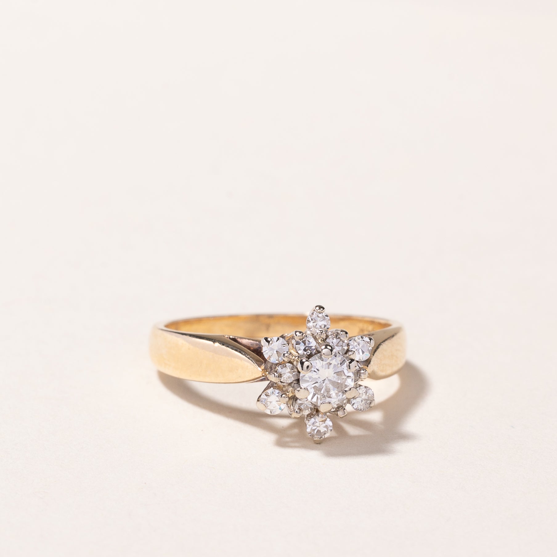 14K Yellow Gold Cluster Diamond Ring - 0.39 Carat Total Weight (CTW) - Size 4.75 - Elegant Wedding Band, Anniversary Gift for Her, Everyday Luxury Jewelry