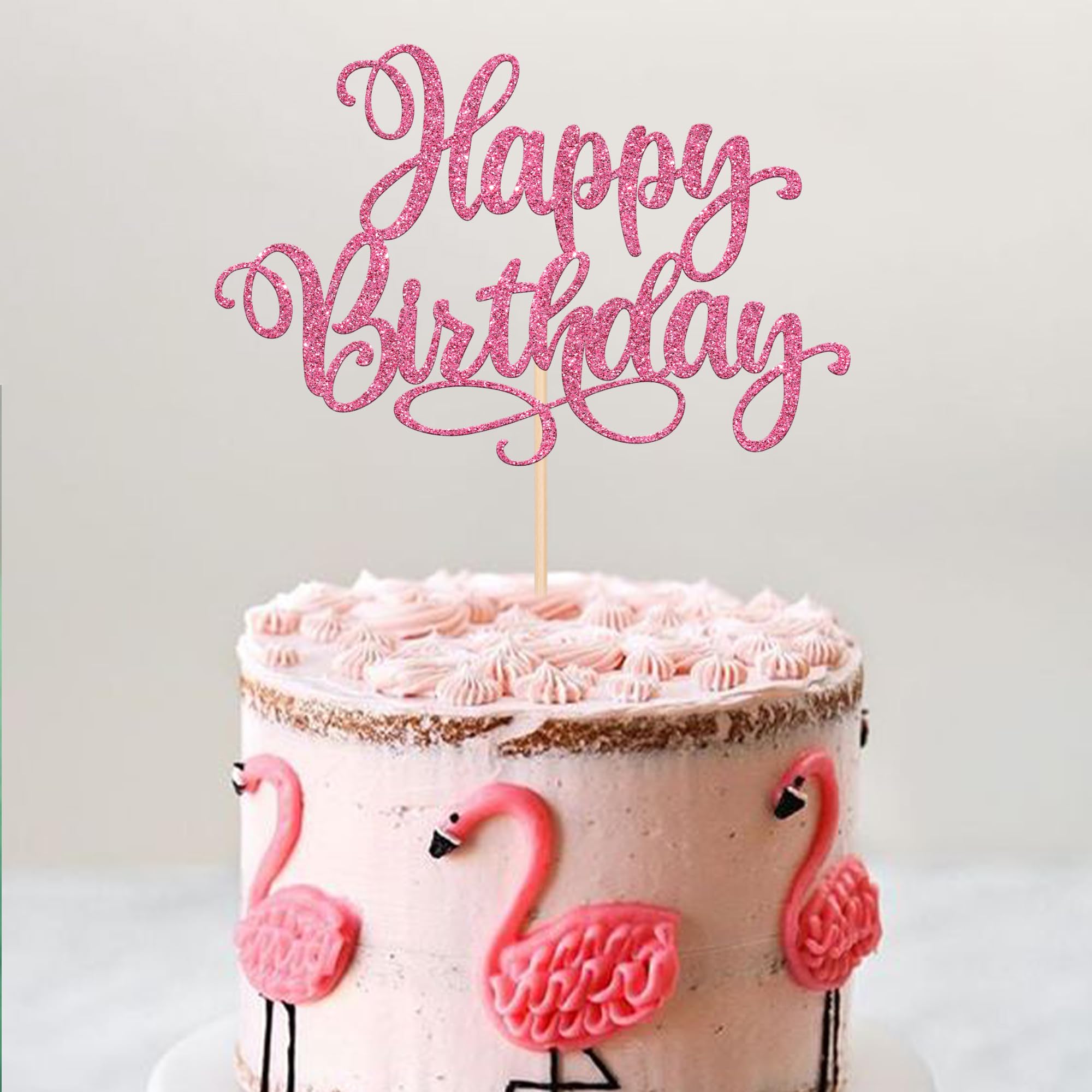 1 PCS Glitter Happy Birthday Cake Topper - Pink Birthday Cake Decorations for Anniversary Party, Wedding, Baby Shower & Celebration Supplies (Perfect for Cake Decorating, Cupcakes, Dessert Table Display)