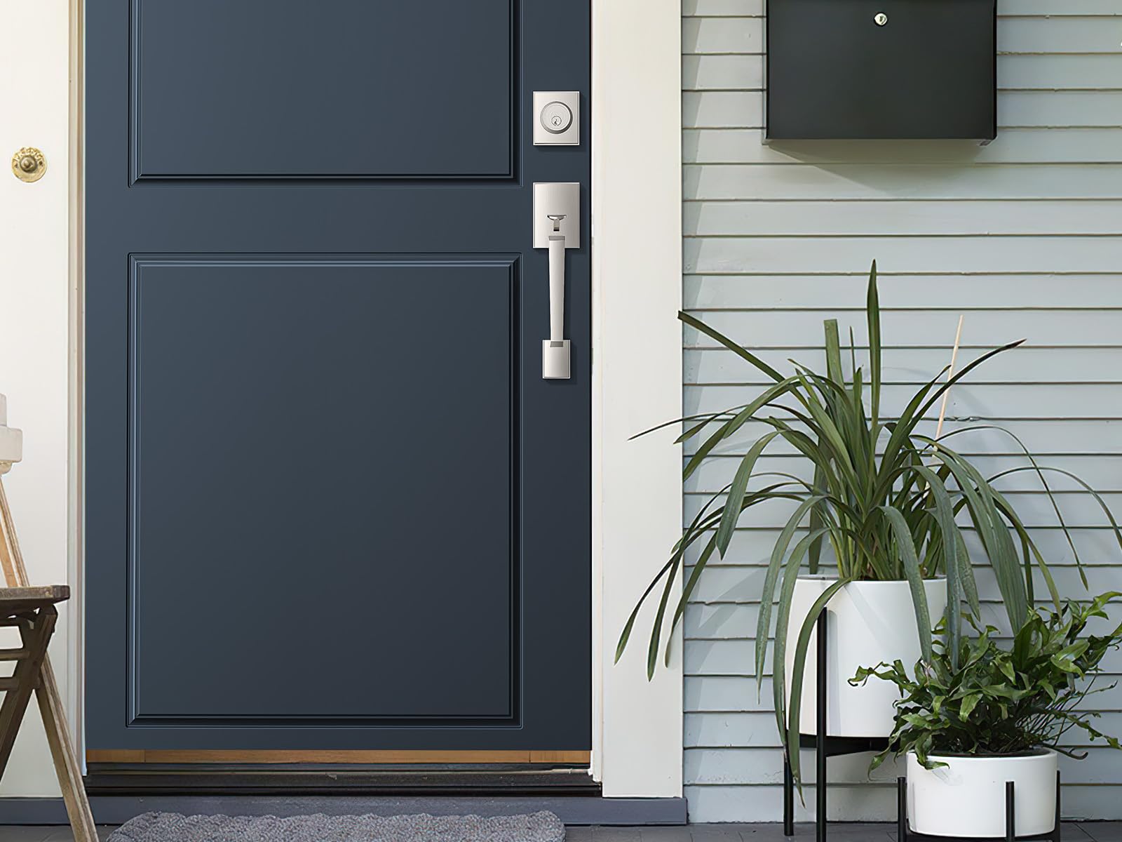 Brightify Satin Nickel Front Door Handle Set - Adjustable Deadbolt Lock with Single Cylinder, Reversible for Right & Left Hand Doors - Ideal for Home Entry, Office, and Apartment Security